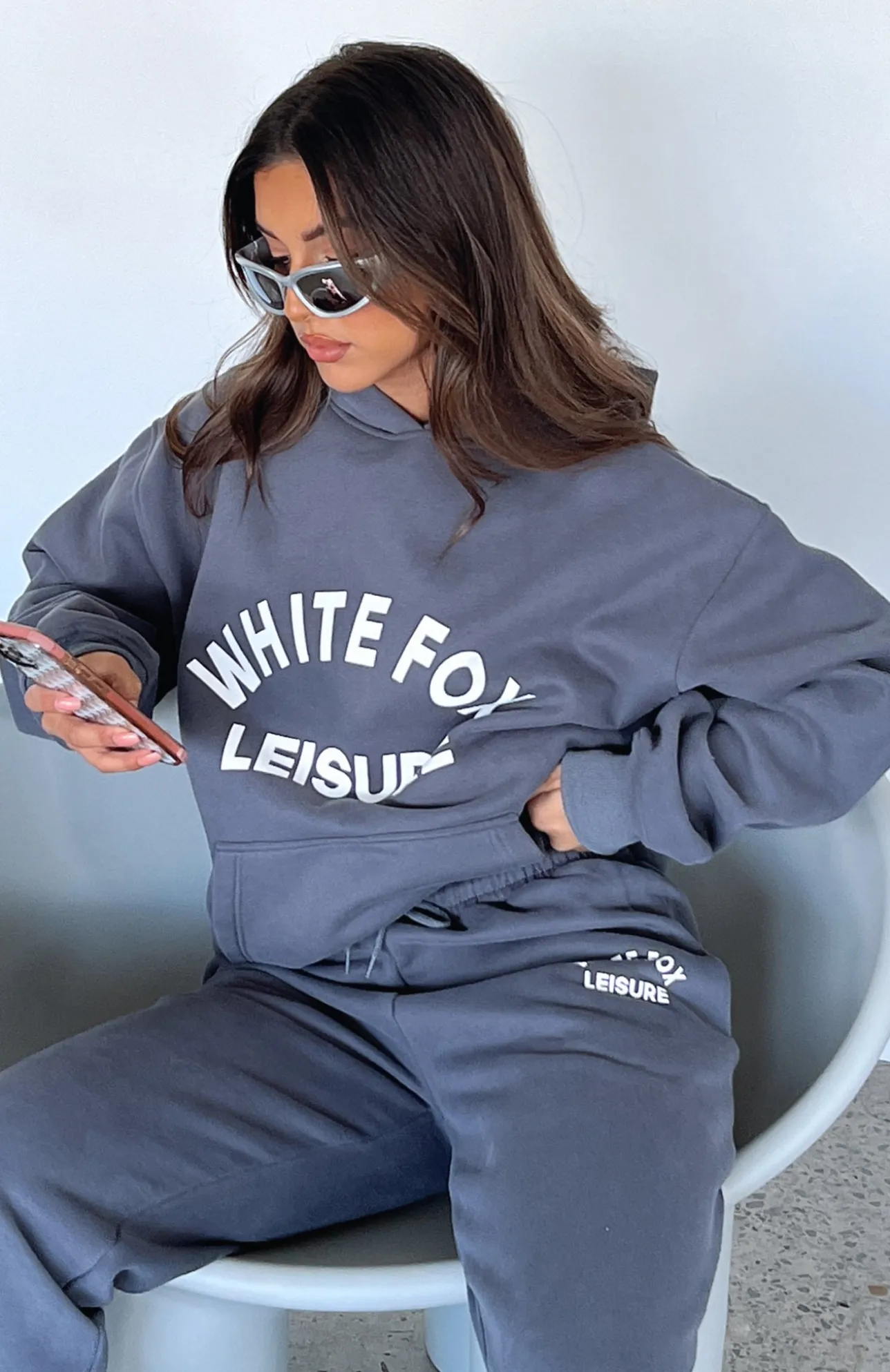 White Fox Boutique Leisure Club Oversized Hoodie Charcoal grey Discount