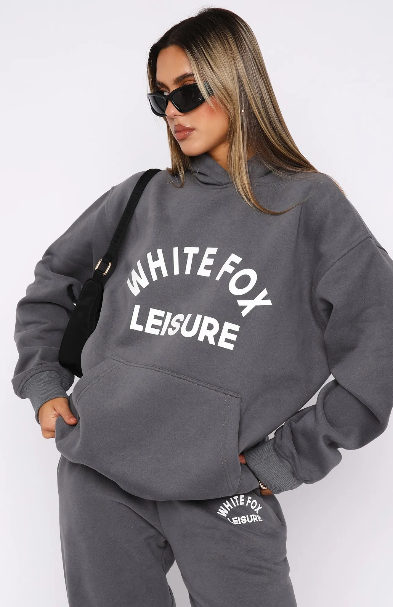 White Fox Boutique Leisure Club Oversized Hoodie Charcoal grey Discount
