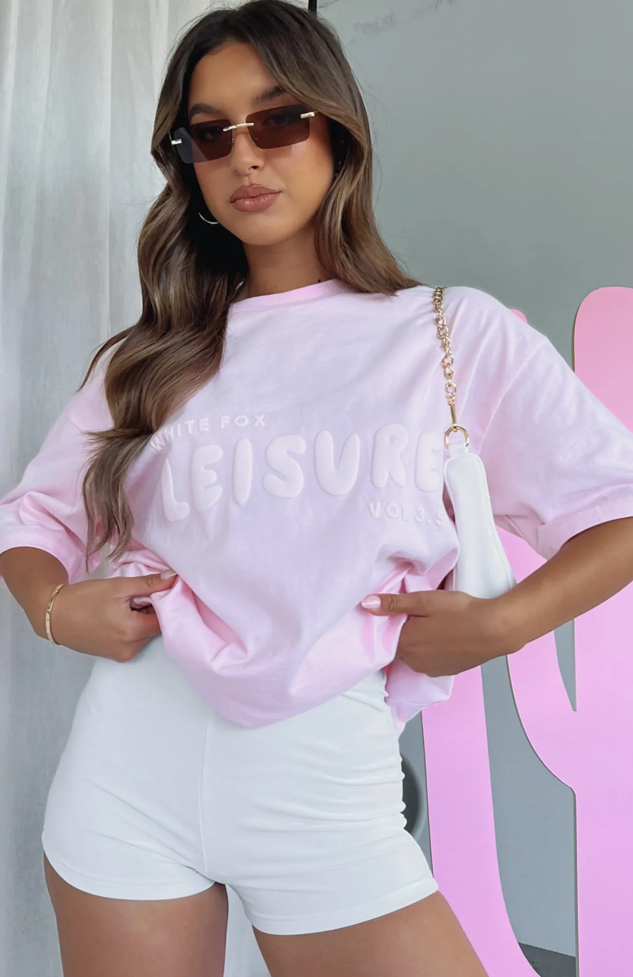 White Fox Boutique Leisure Series Oversized Tee Posy pink Cheap