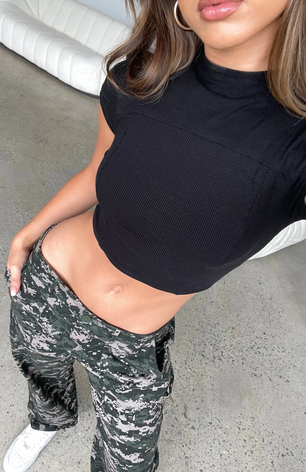 White Fox Boutique Let's Stay In Crop black New