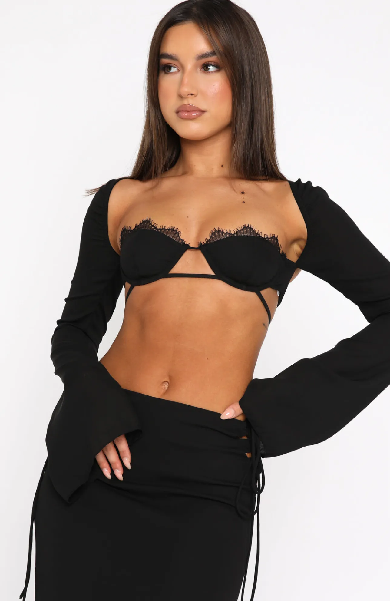 White Fox Boutique Level Up Long Sleeve Crop black Best