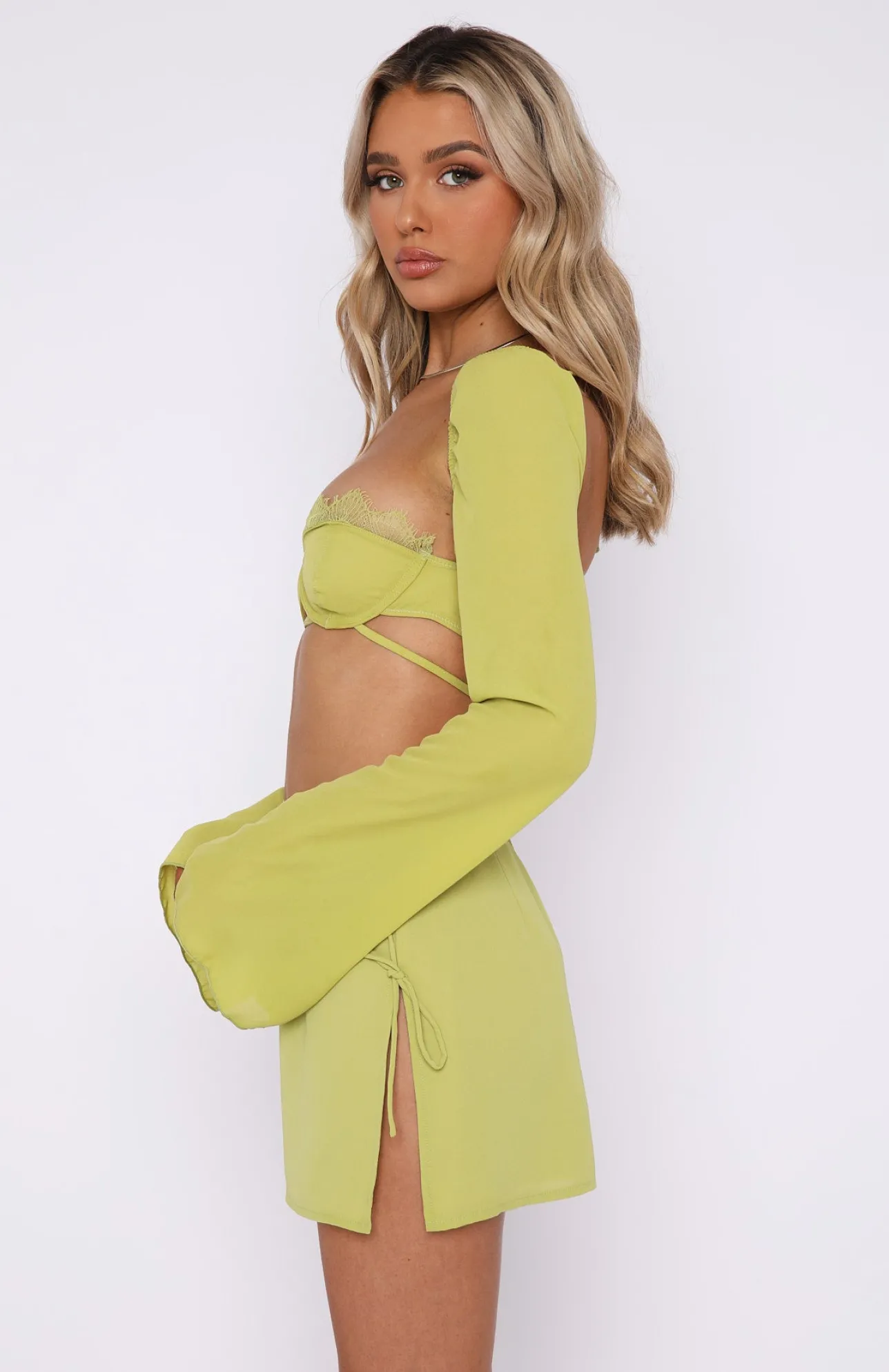 White Fox Boutique Level Up Long Sleeve Crop Matcha green Store