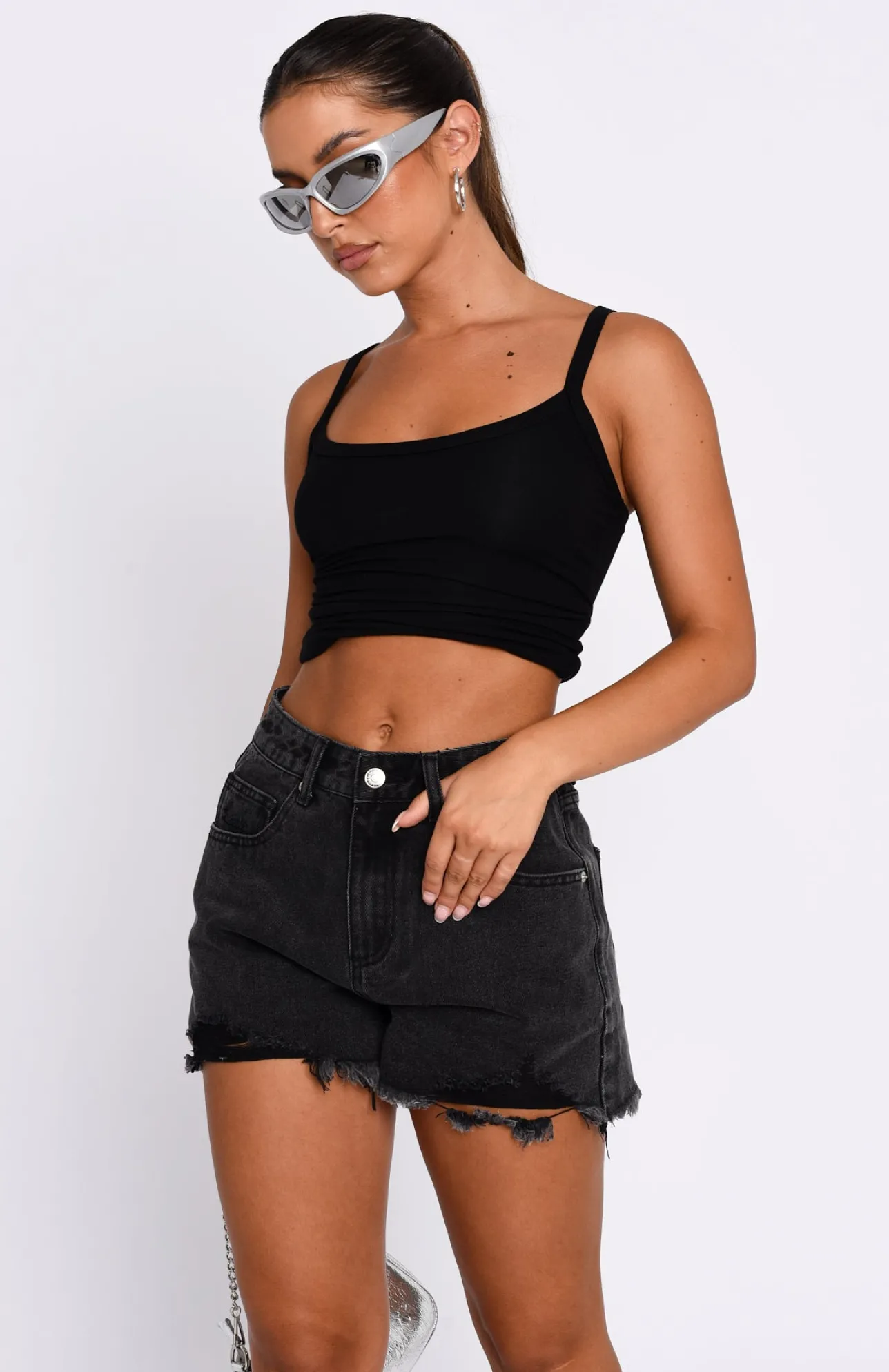 White Fox Boutique Little Liar Denim Shorts Acid Wash black Shop