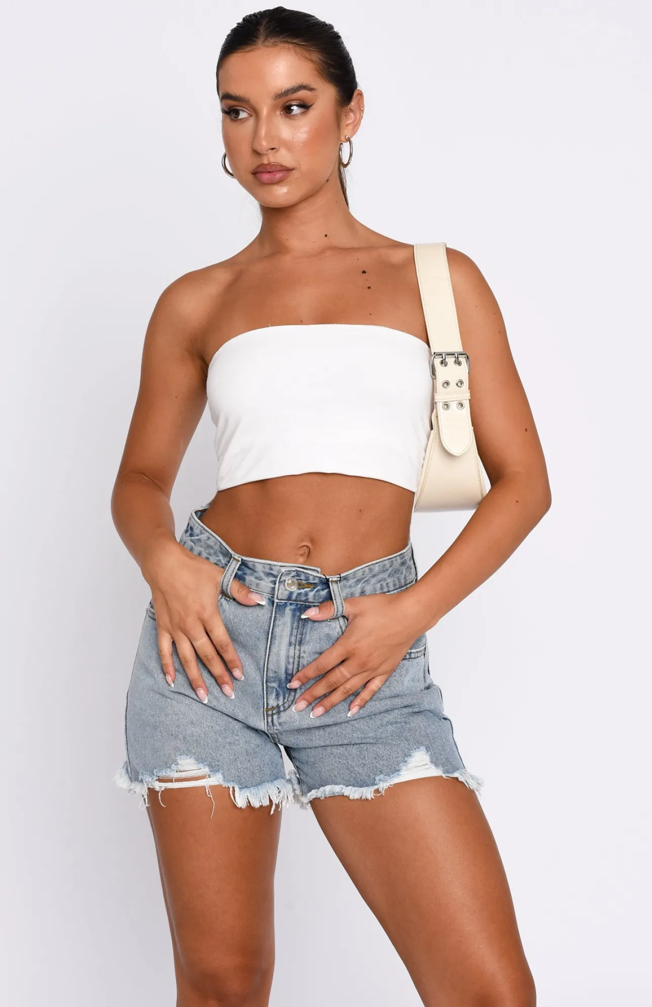 White Fox Boutique Little Liar Denim Shorts Light Wash blue Cheap