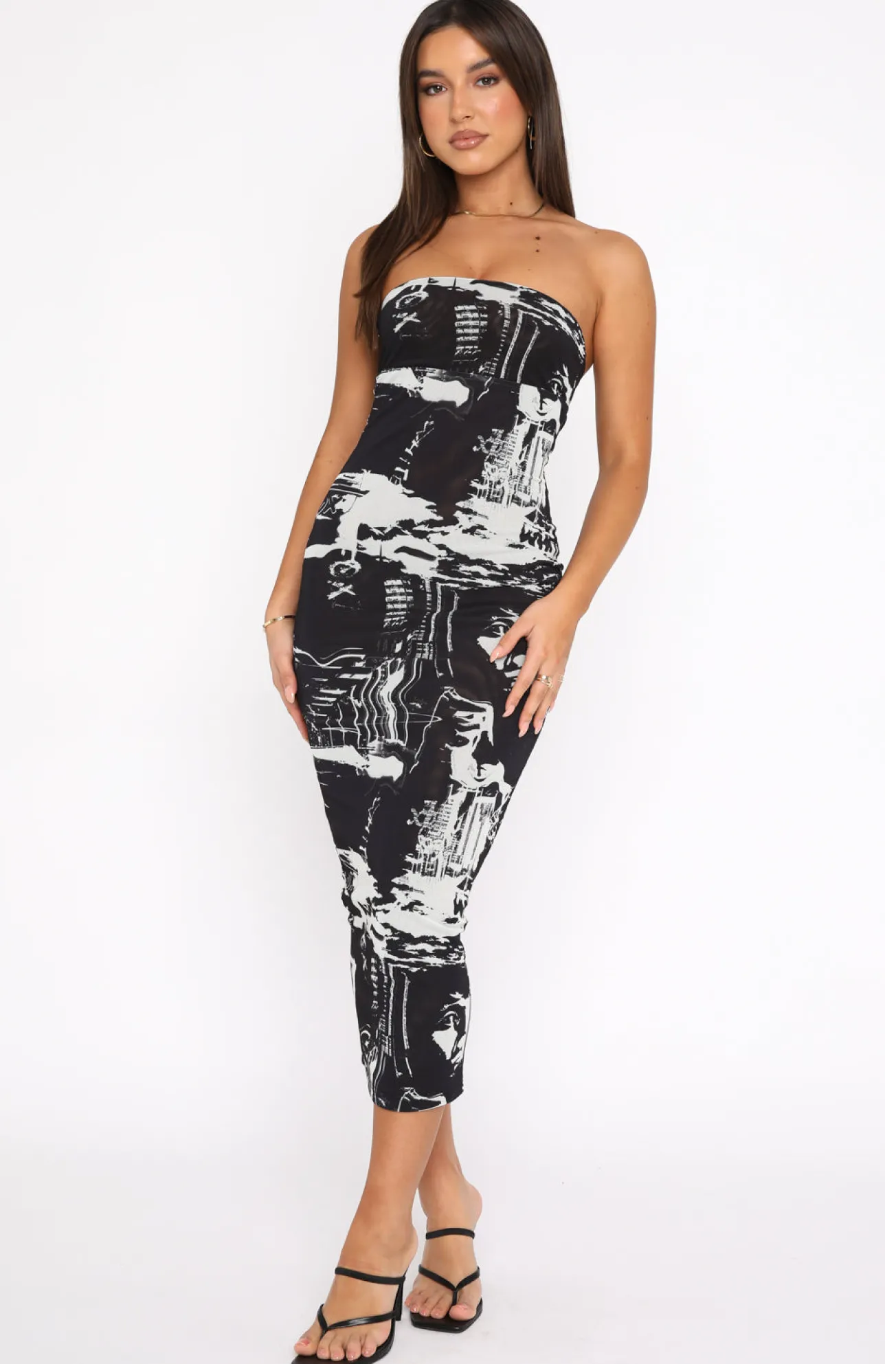 White Fox Boutique Long Live Mesh Midi Dress Dice black Flash Sale