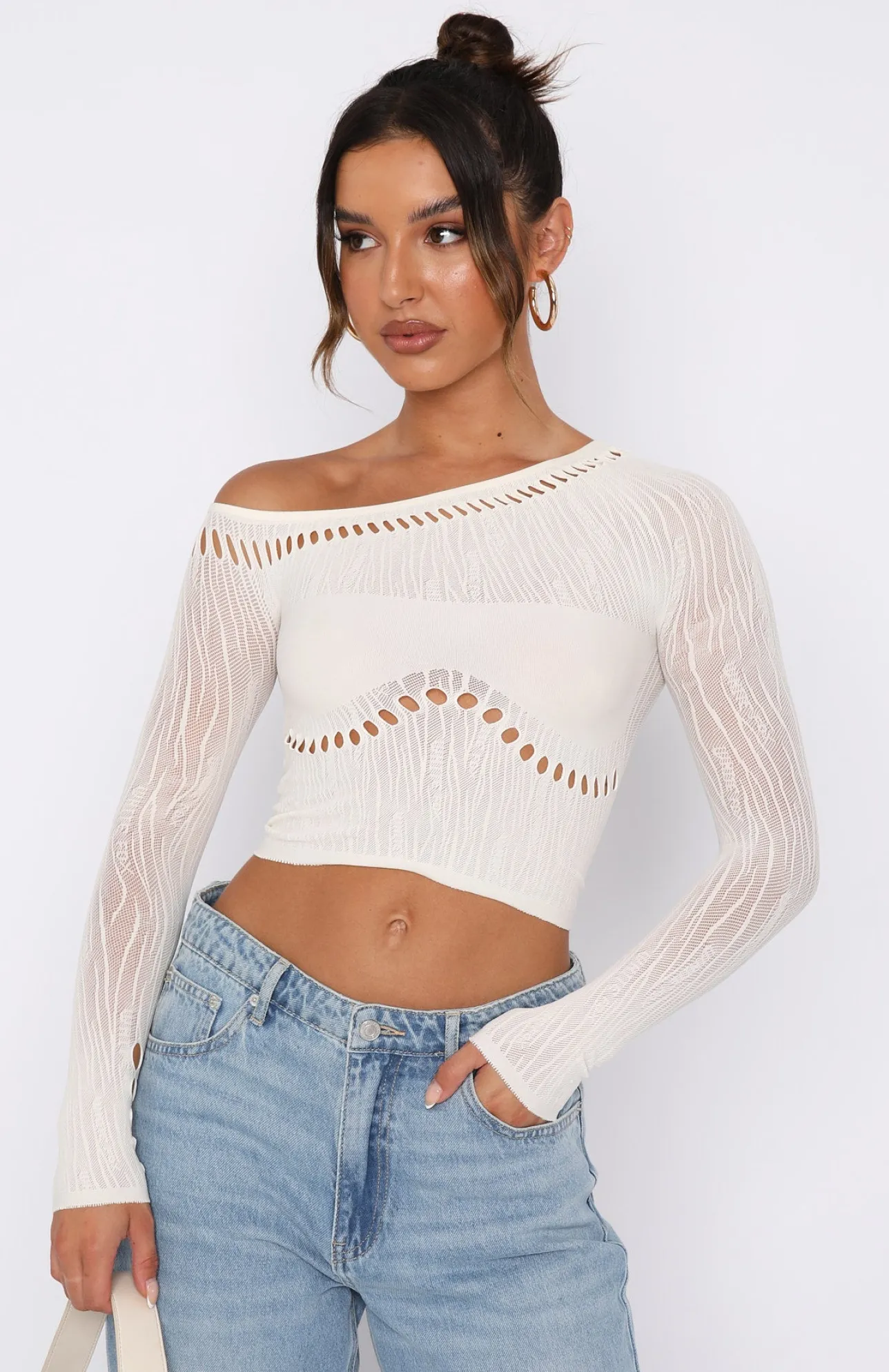 White Fox Boutique Losing Sleep Long Sleeve Top Snow white Hot