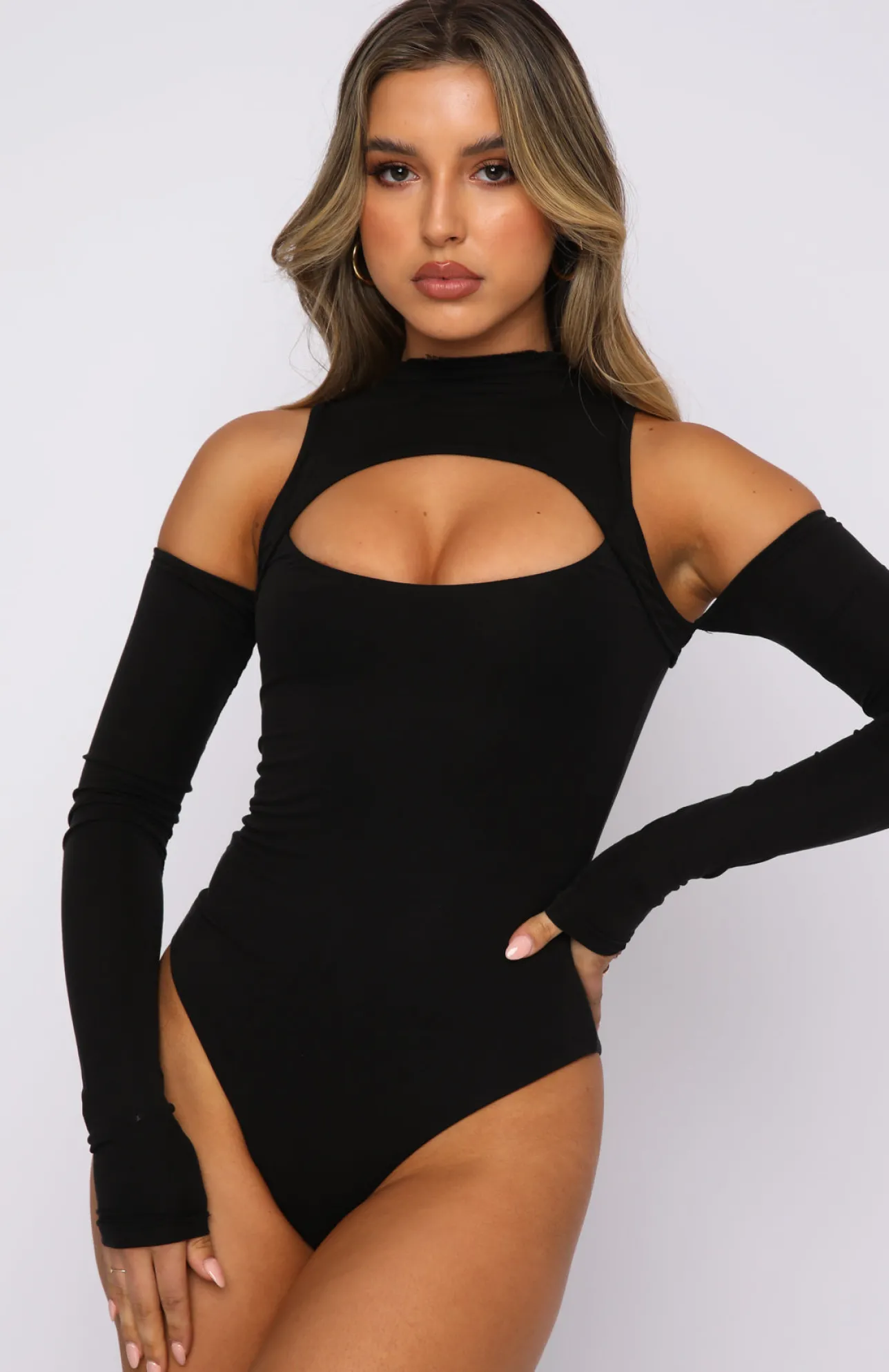 White Fox Boutique Losing Touch Long Sleeve Bodysuit black Outlet