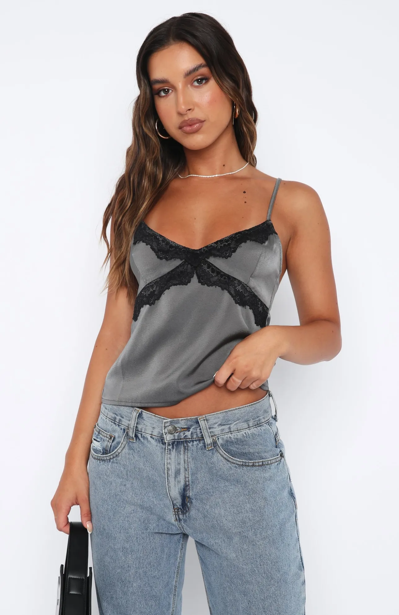 White Fox Boutique Lost In Your Light Top Charcoal grey Flash Sale