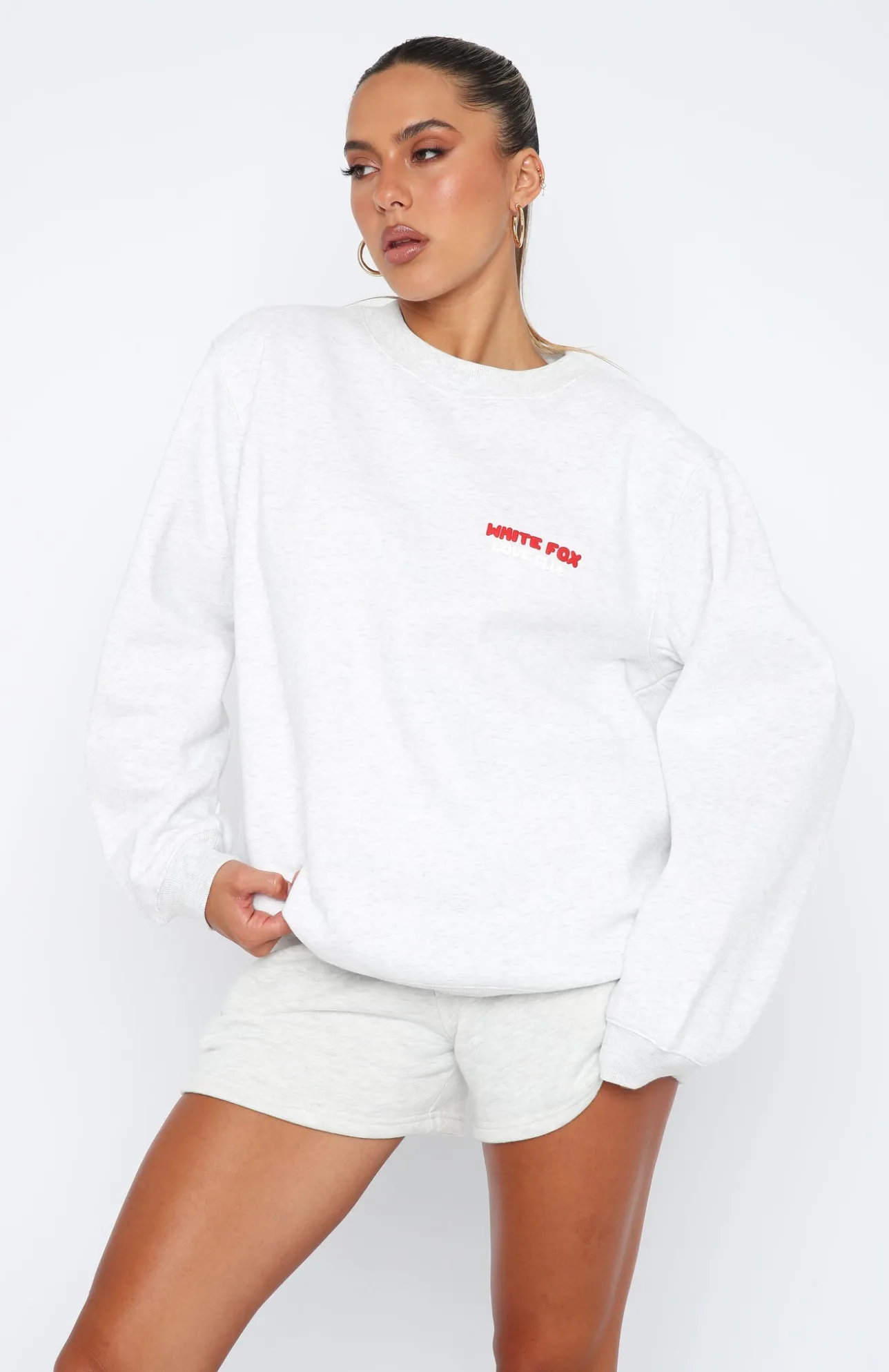 White Fox Boutique Love Club Oversized Sweater Marle grey Cheap