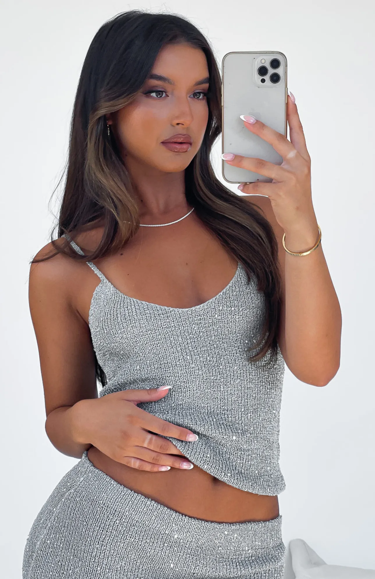 White Fox Boutique Love Galore Sequin Top grey Sale