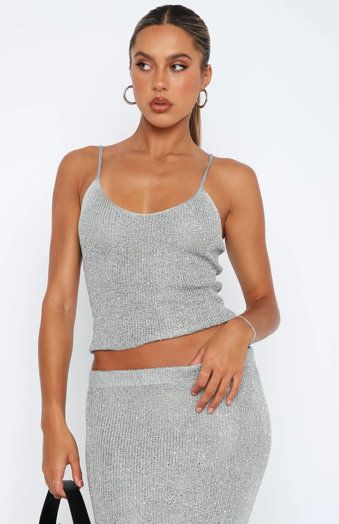 White Fox Boutique Love Galore Sequin Top grey Sale