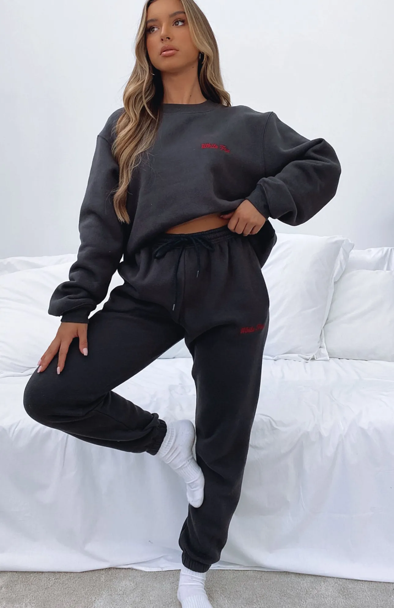 White Fox Boutique Love Me Right Sweatpants Charcoal grey New