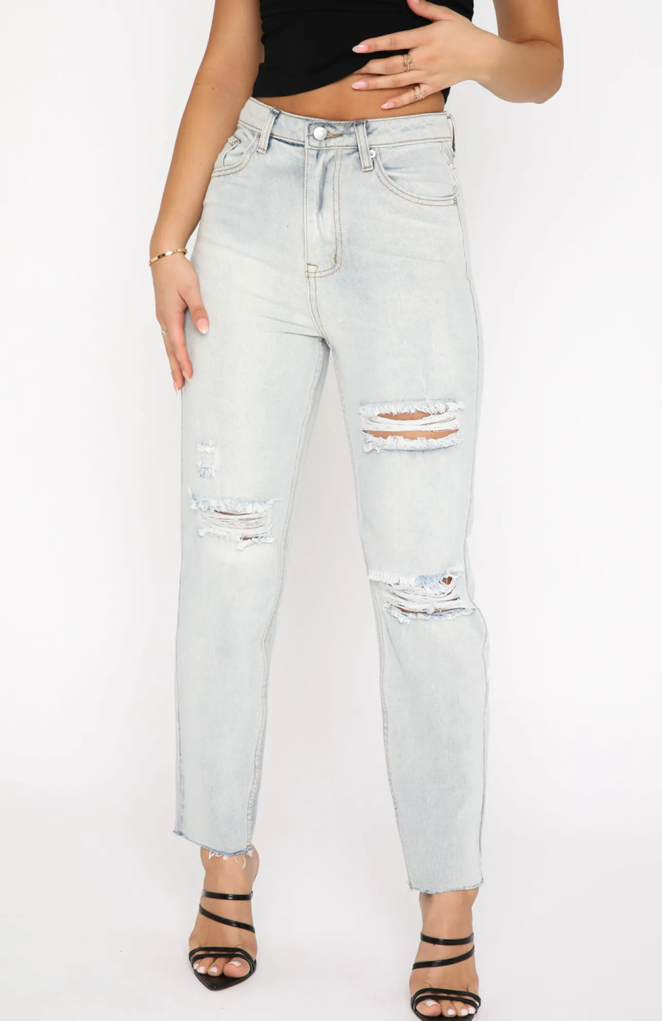 White Fox Boutique Love Stoned Boyfriend Jeans Light blue Cheap