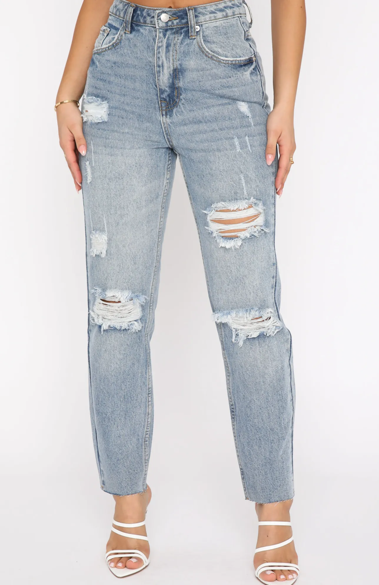 White Fox Boutique Love Stoned Boyfriend Jeans Retro Washed blue Online