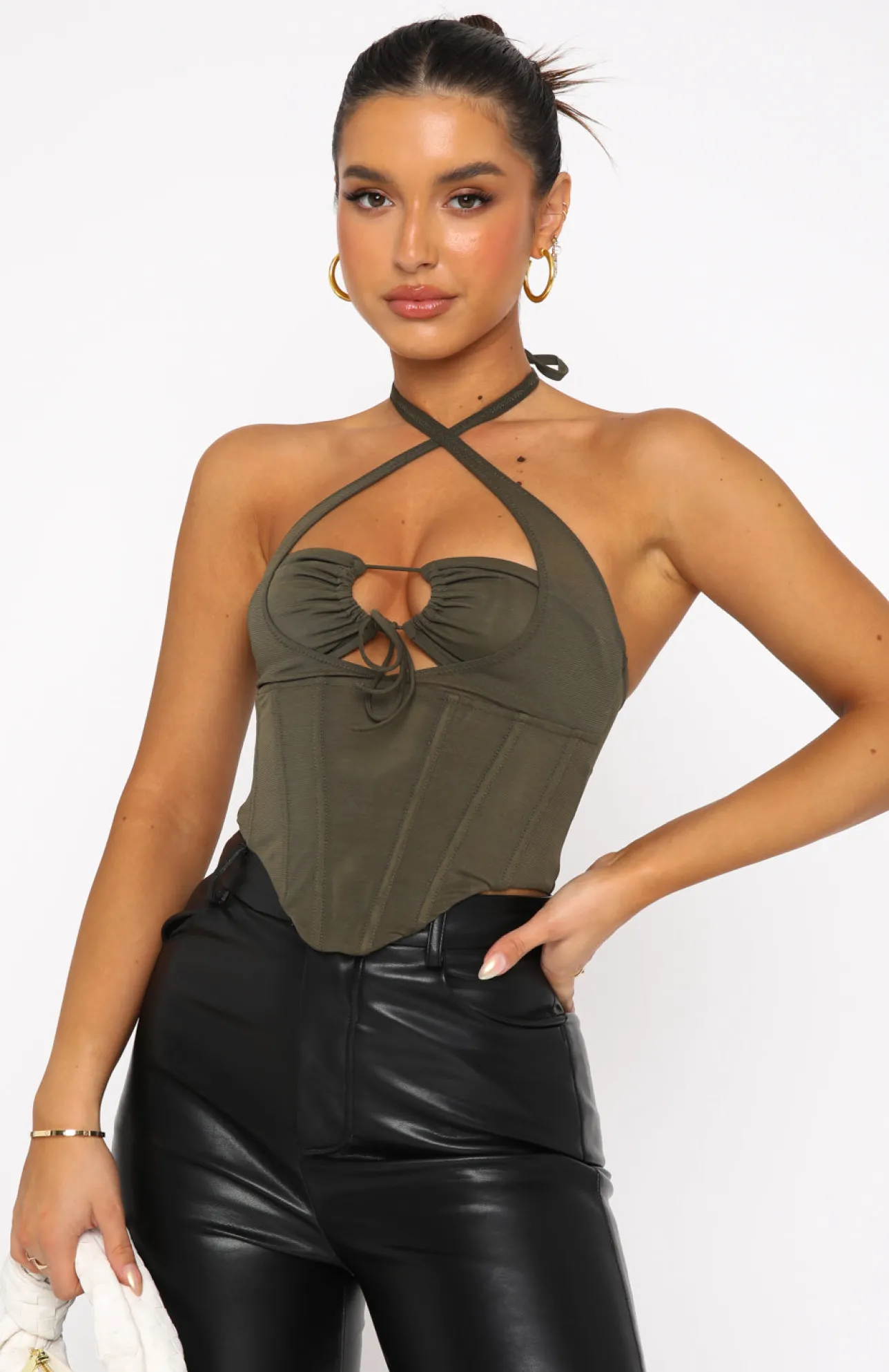 White Fox Boutique Love To Love Mesh Bustier Khaki green Flash Sale