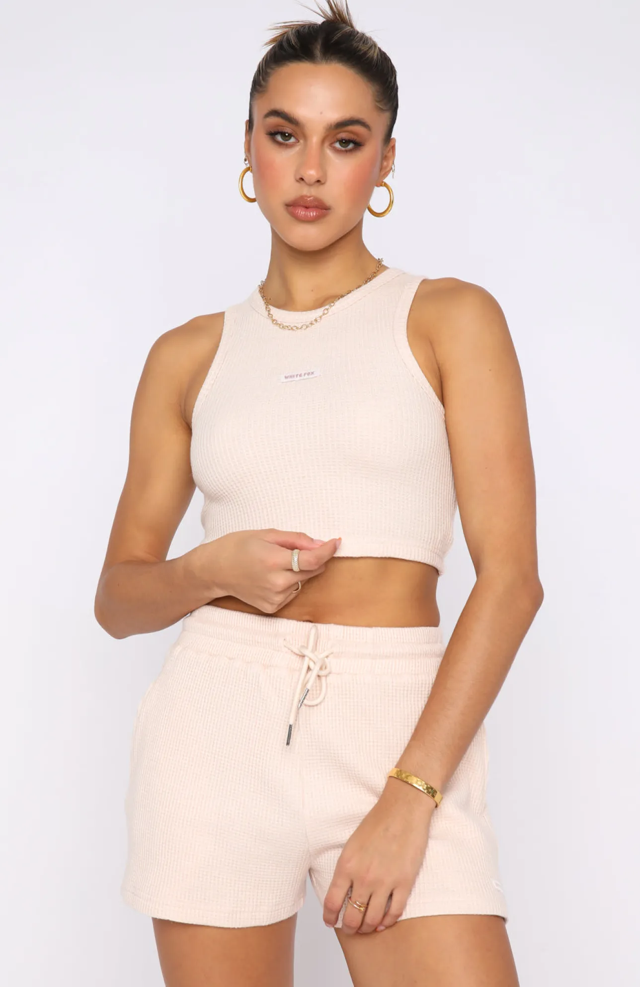 White Fox Boutique Made For This Waffle Crop Oatmeal nude Hot