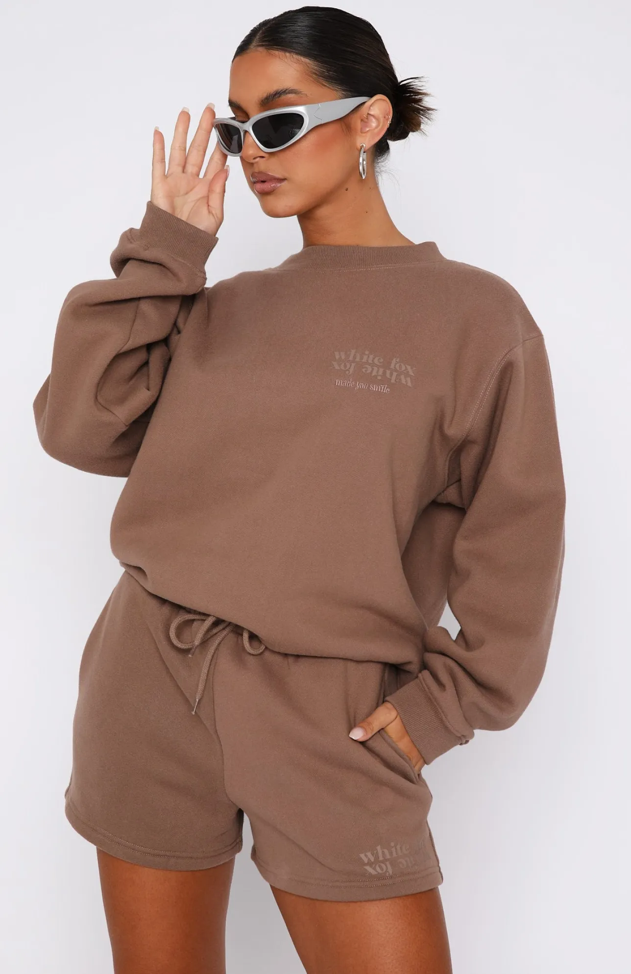 White Fox Boutique Made You Smile Lounge Shorts Mocha brown Sale