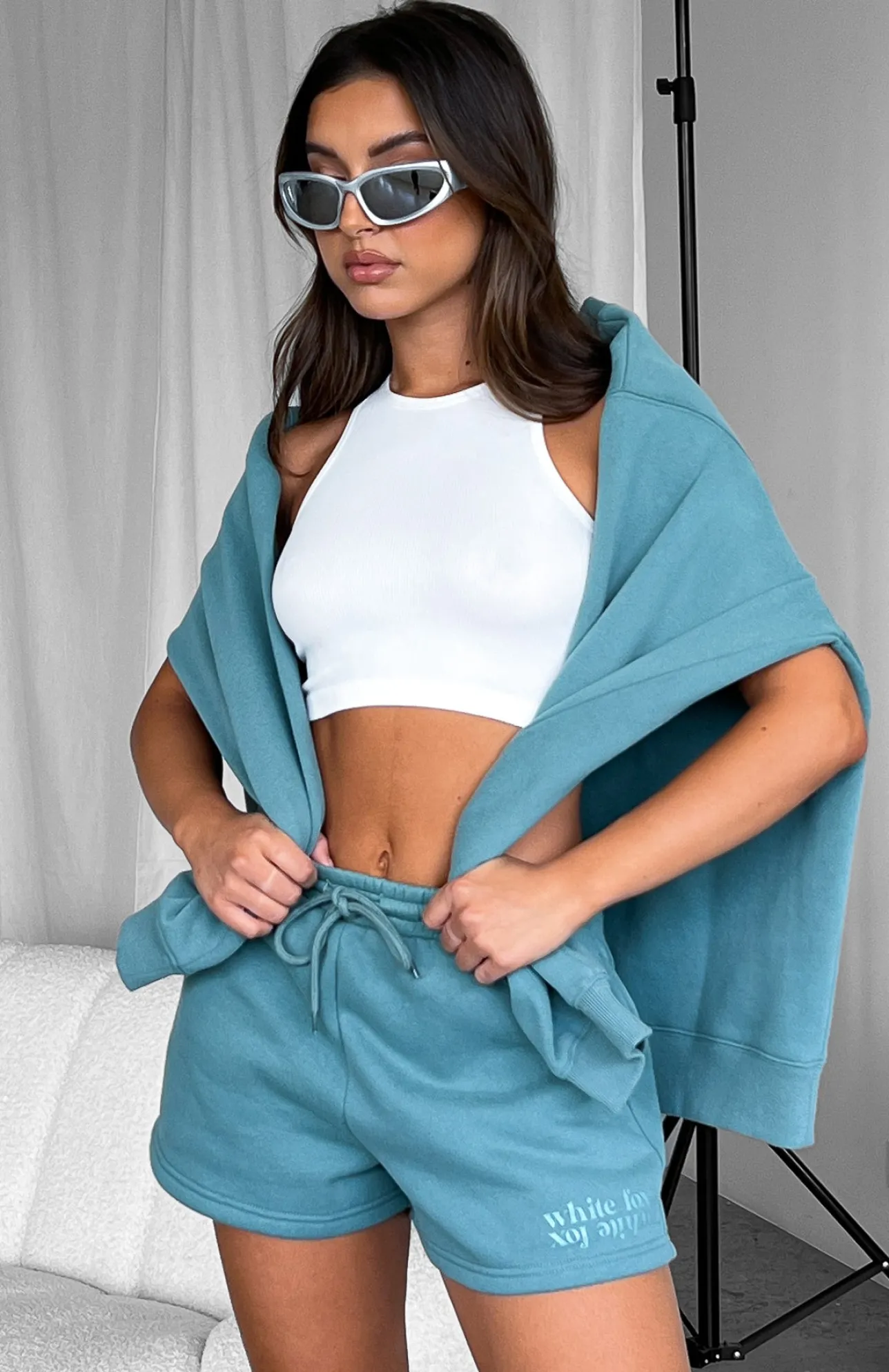 White Fox Boutique Made You Smile Lounge Shorts Teal green Shop