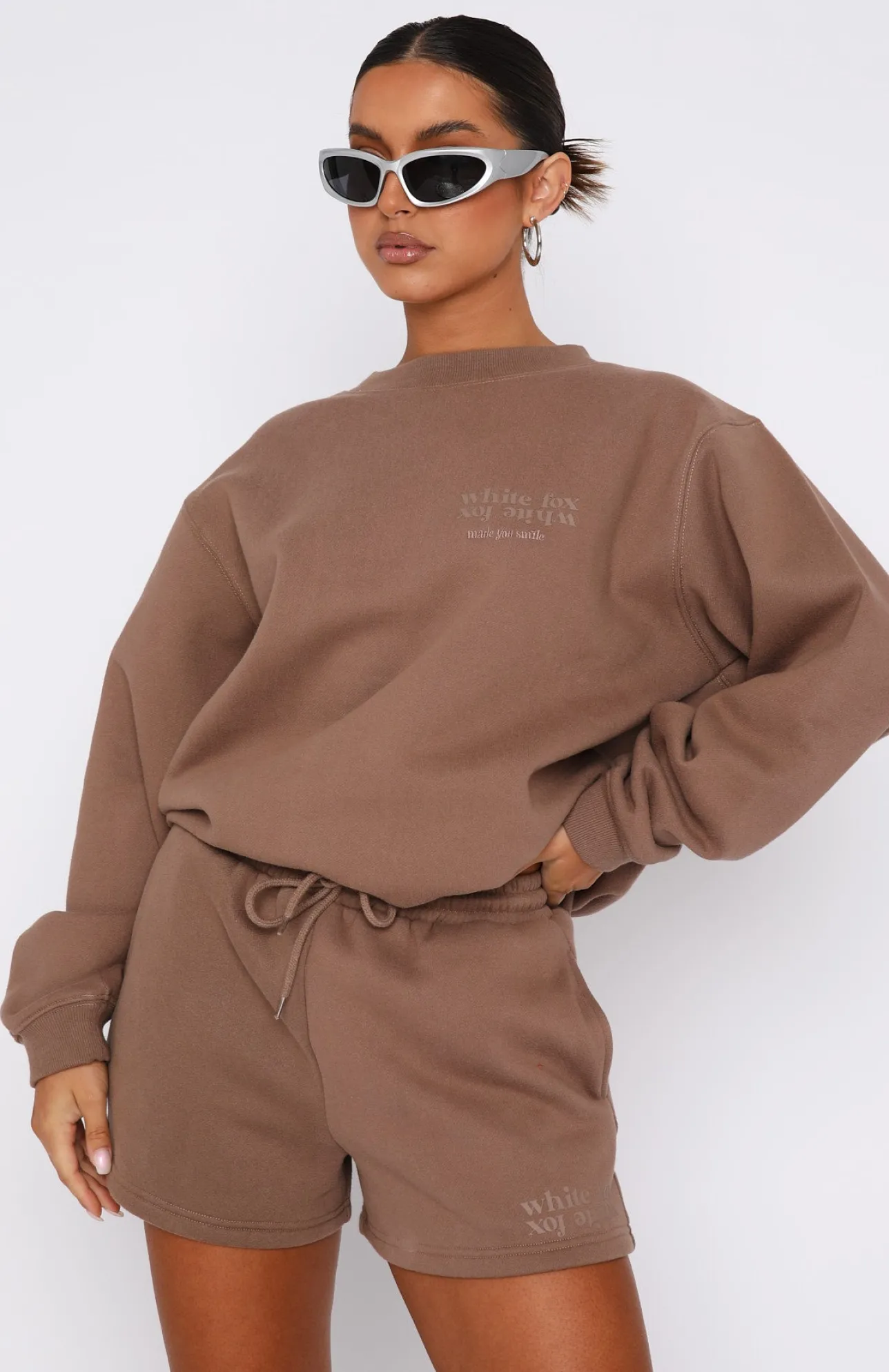 White Fox Boutique Made You Smile Oversized Sweater Mocha brown Best Sale