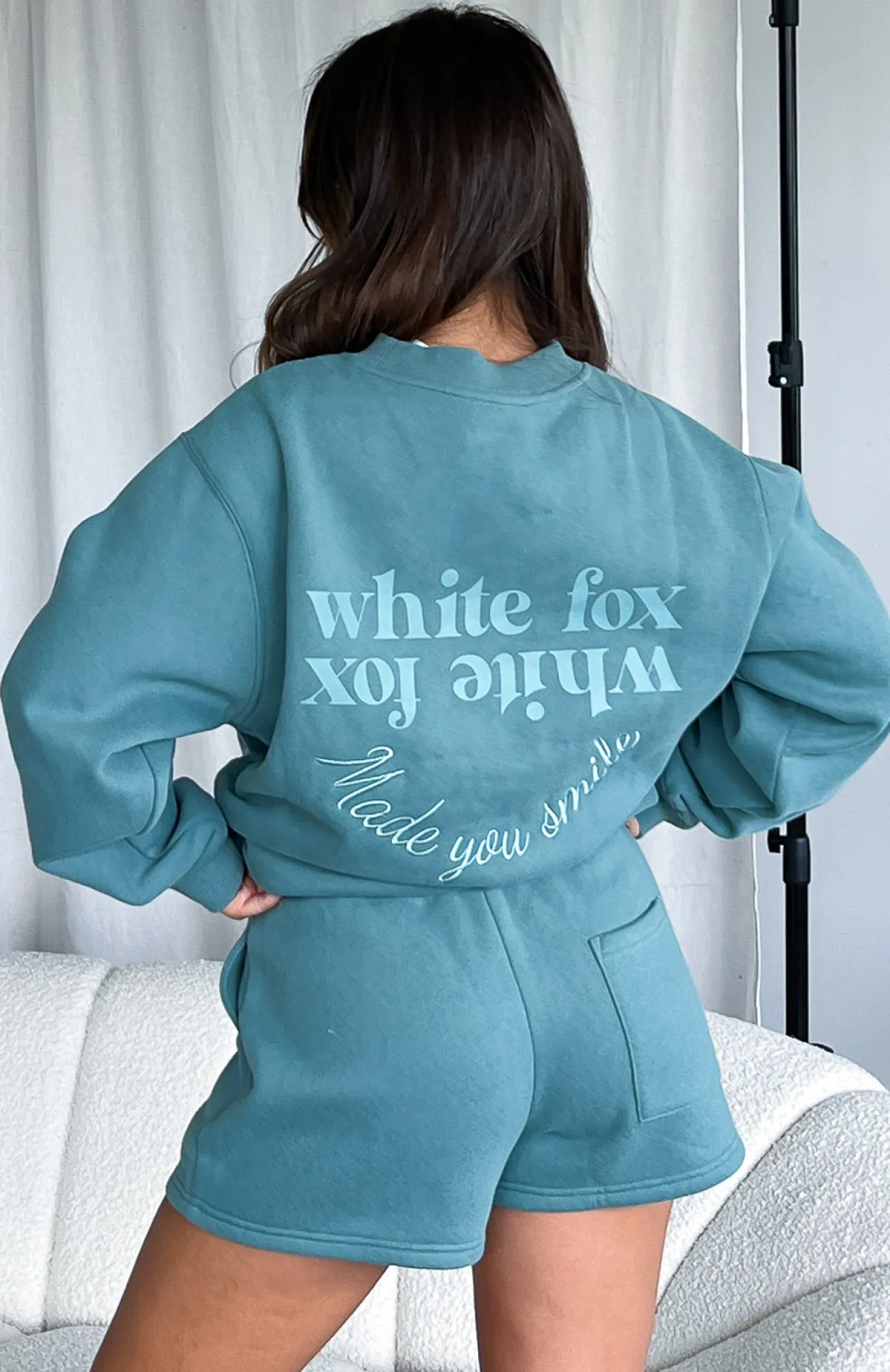 White Fox Boutique Made You Smile Oversized Sweater Teal green Cheap