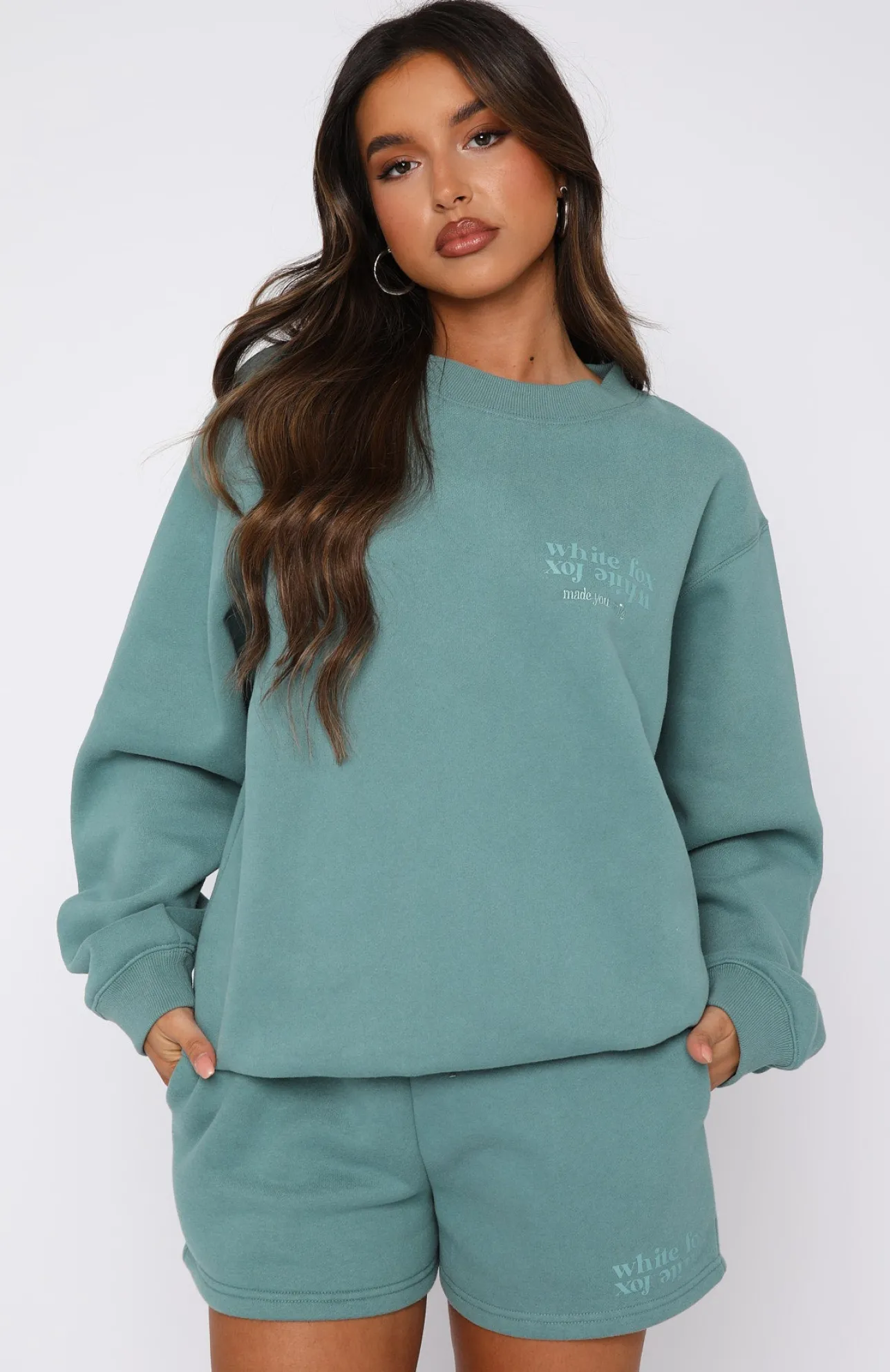 White Fox Boutique Made You Smile Oversized Sweater Teal green Cheap