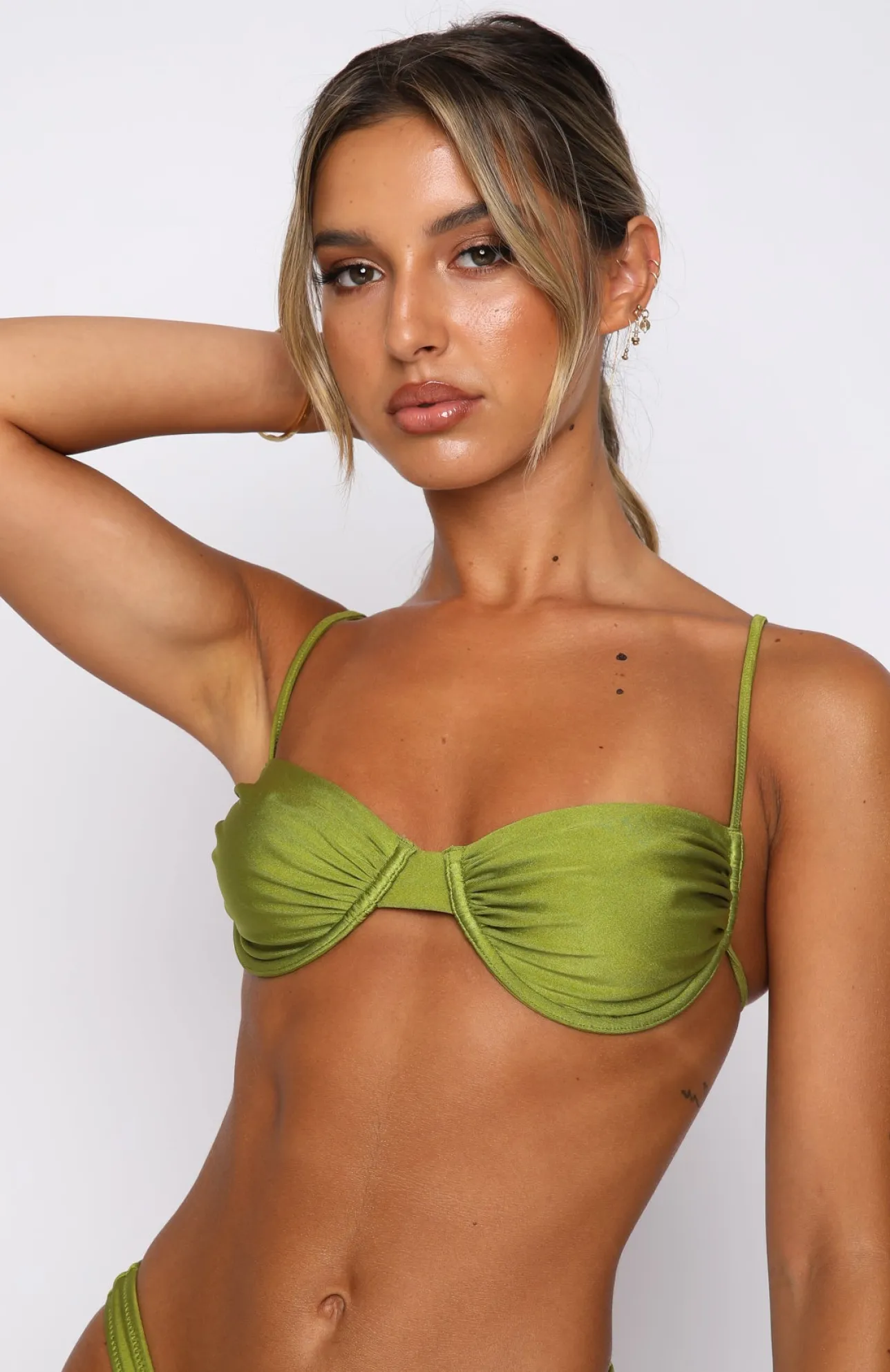 White Fox Boutique Magic In The Hamptons Bikini Top Shiny Olive green Best
