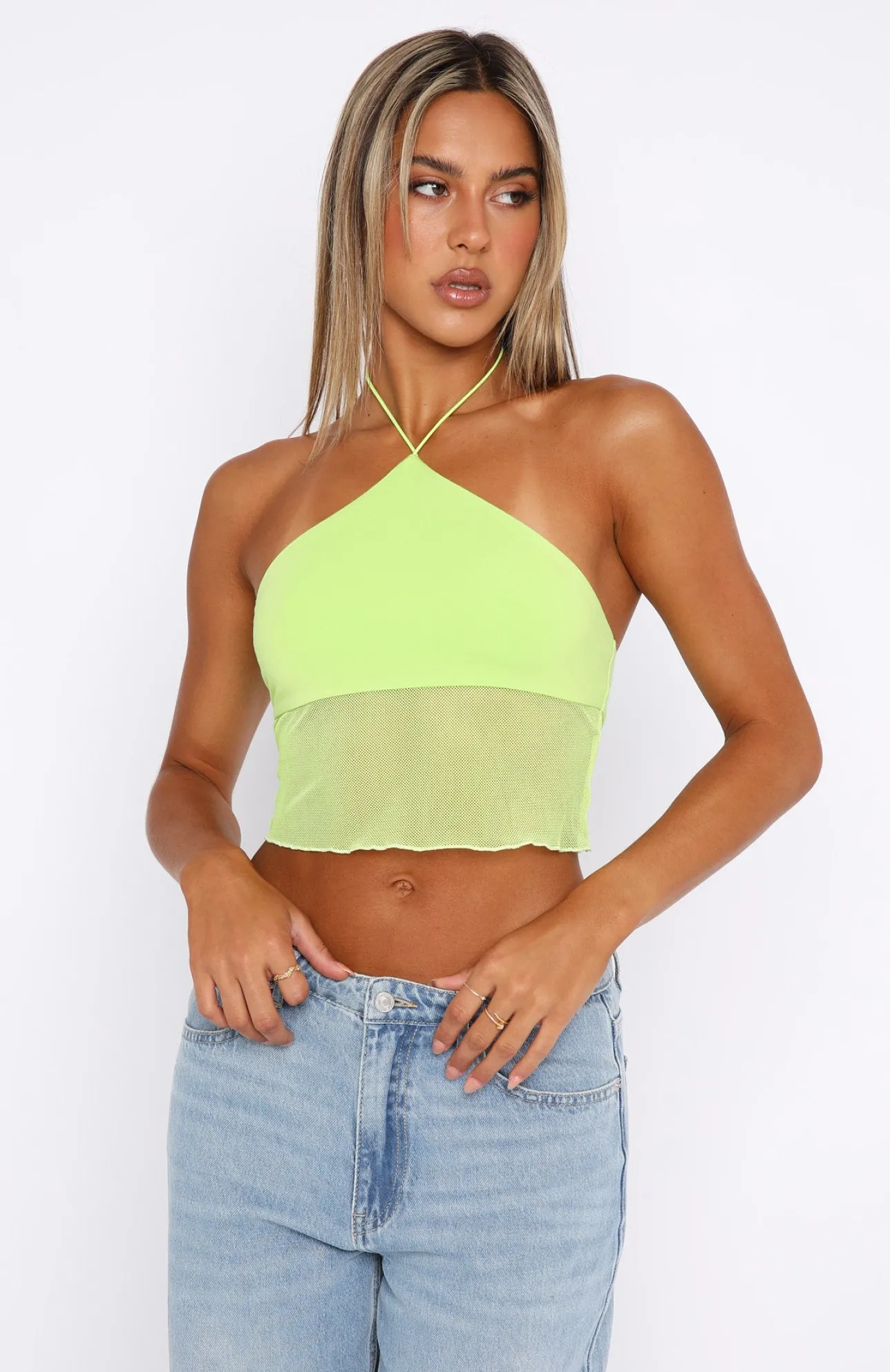 White Fox Boutique Make A Statement Halter Top Citrus green Sale