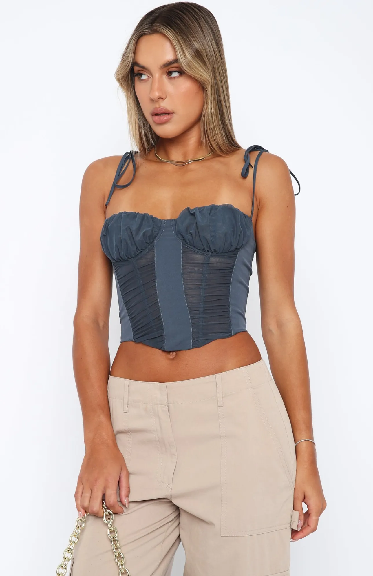 White Fox Boutique Make The Move Bustier Charcoal blue Fashion