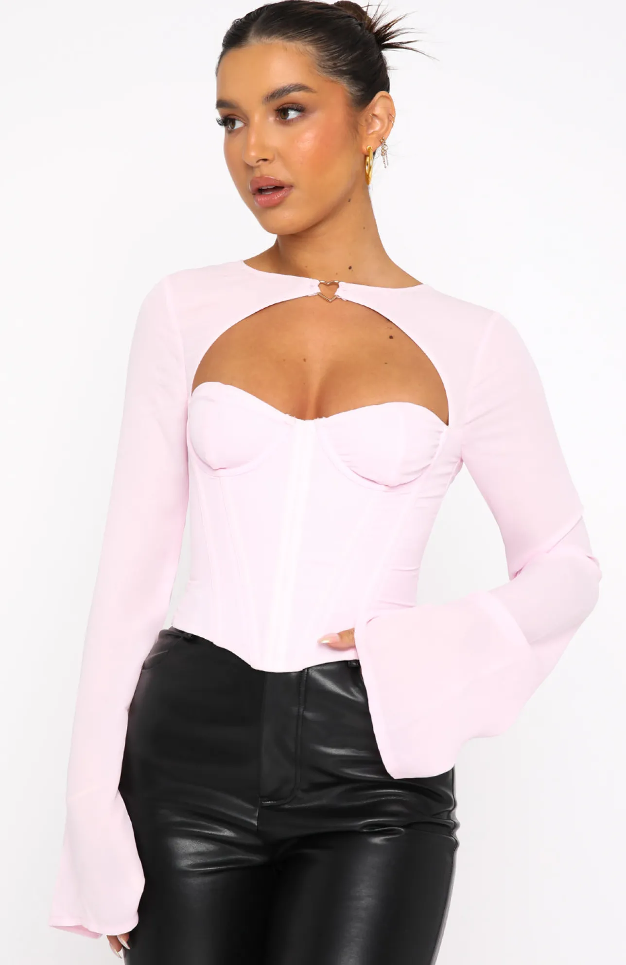 White Fox Boutique Meet Me Out Long Sleeve Bustier Baby pink Cheap