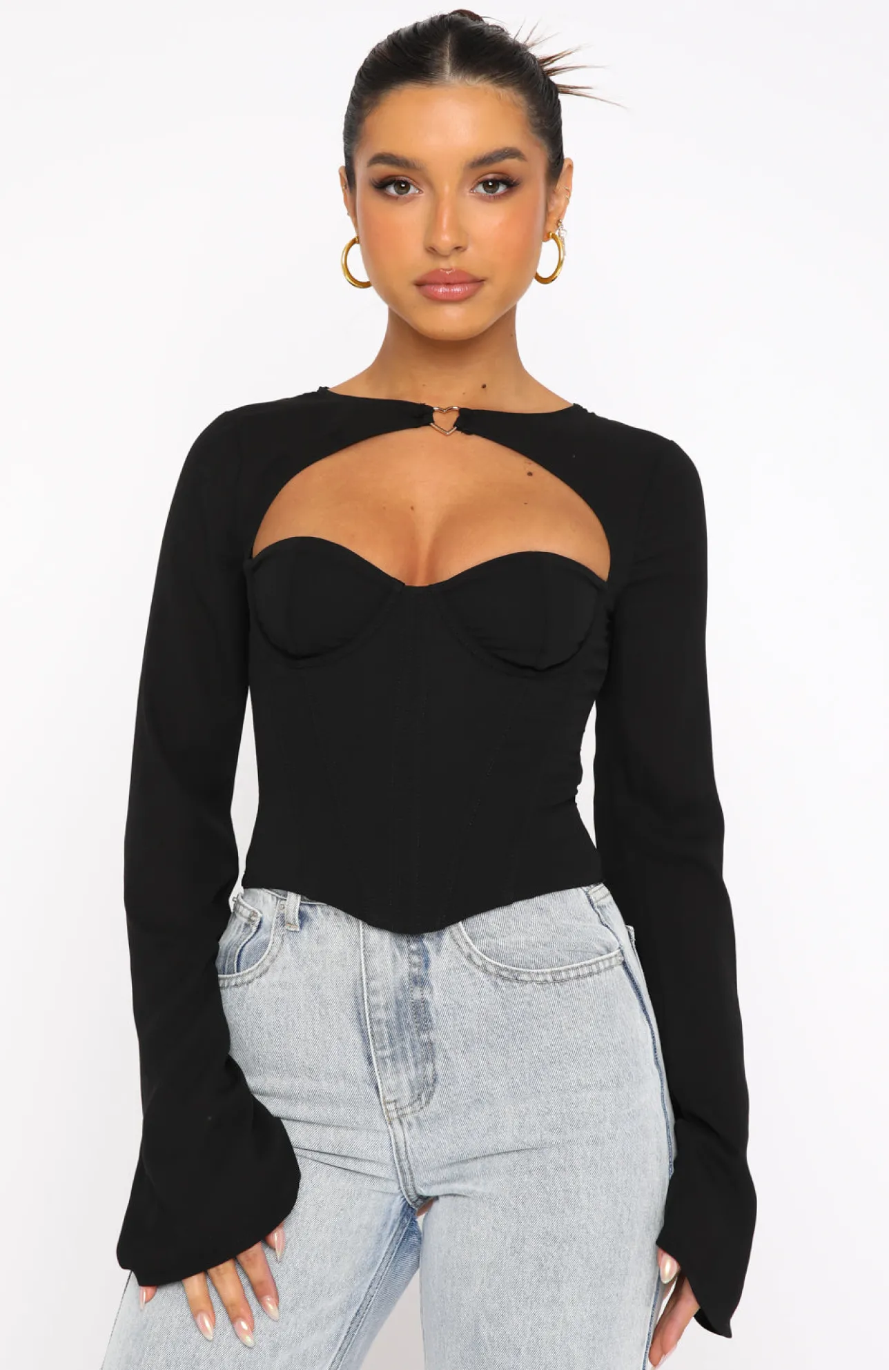 White Fox Boutique Meet Me Out Long Sleeve Bustier black Flash Sale