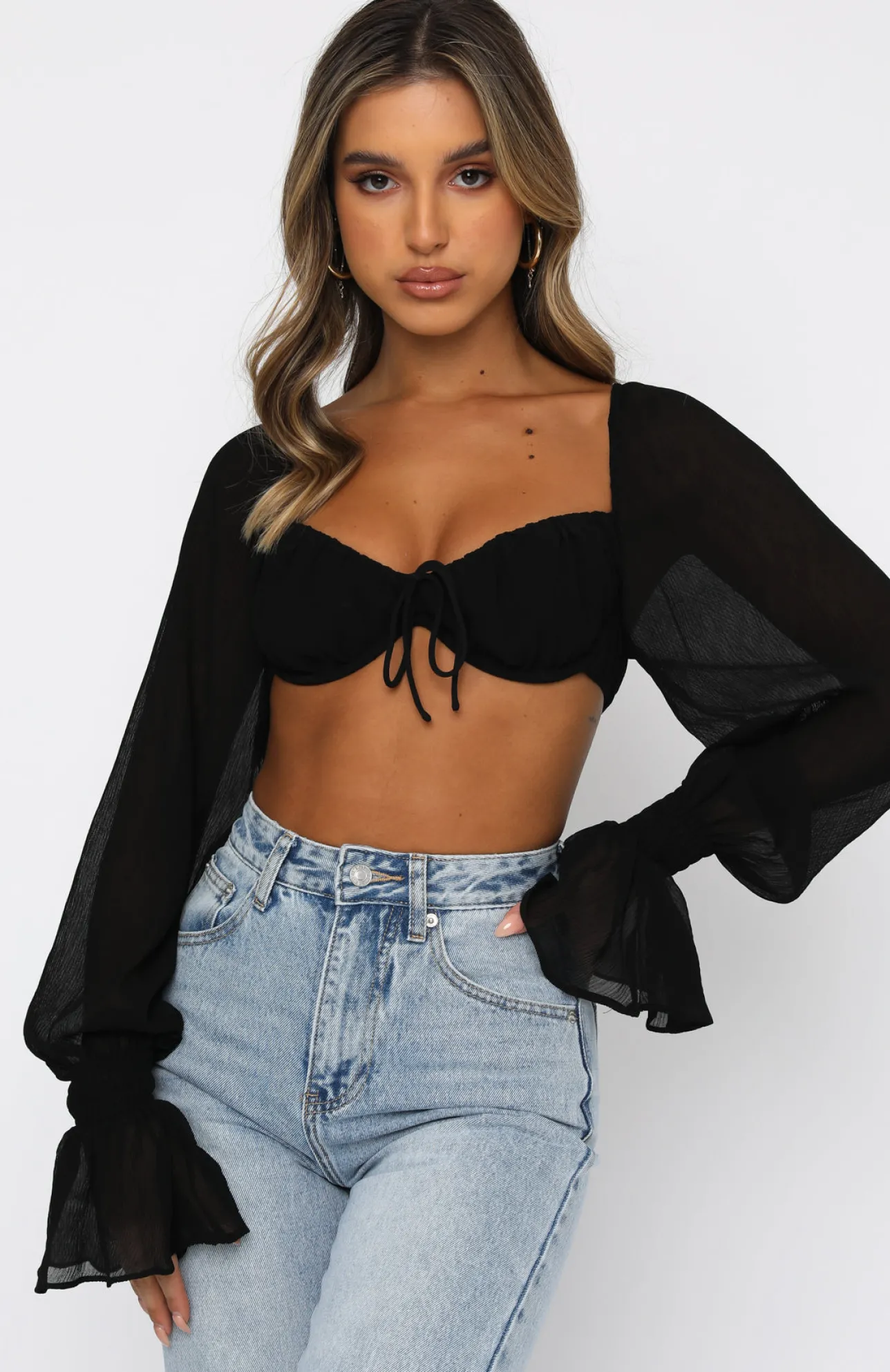 White Fox Boutique Memorable Moment Long Sleeve Crop black Sale