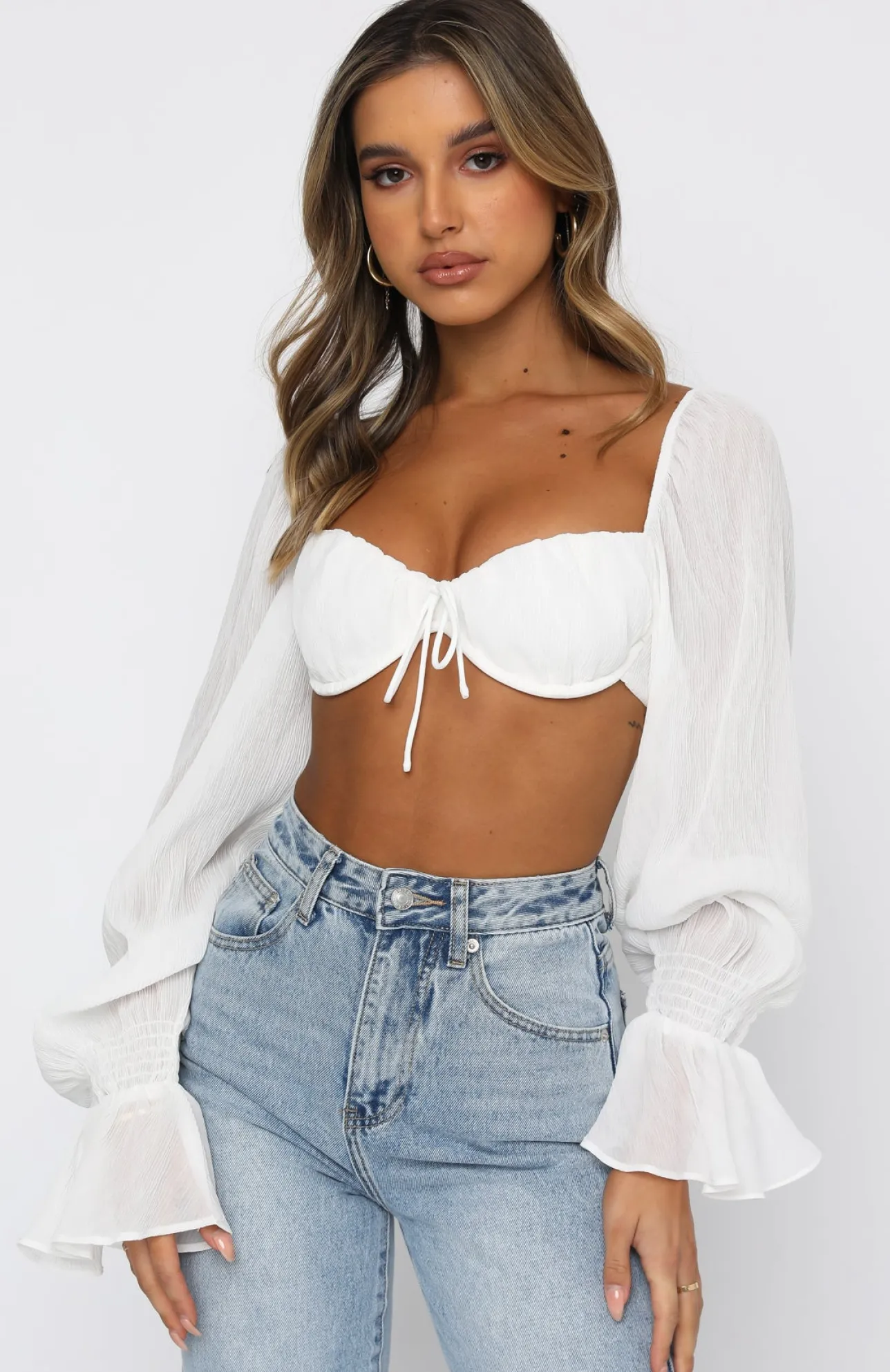 White Fox Boutique Memorable Moment Long Sleeve Crop white Hot