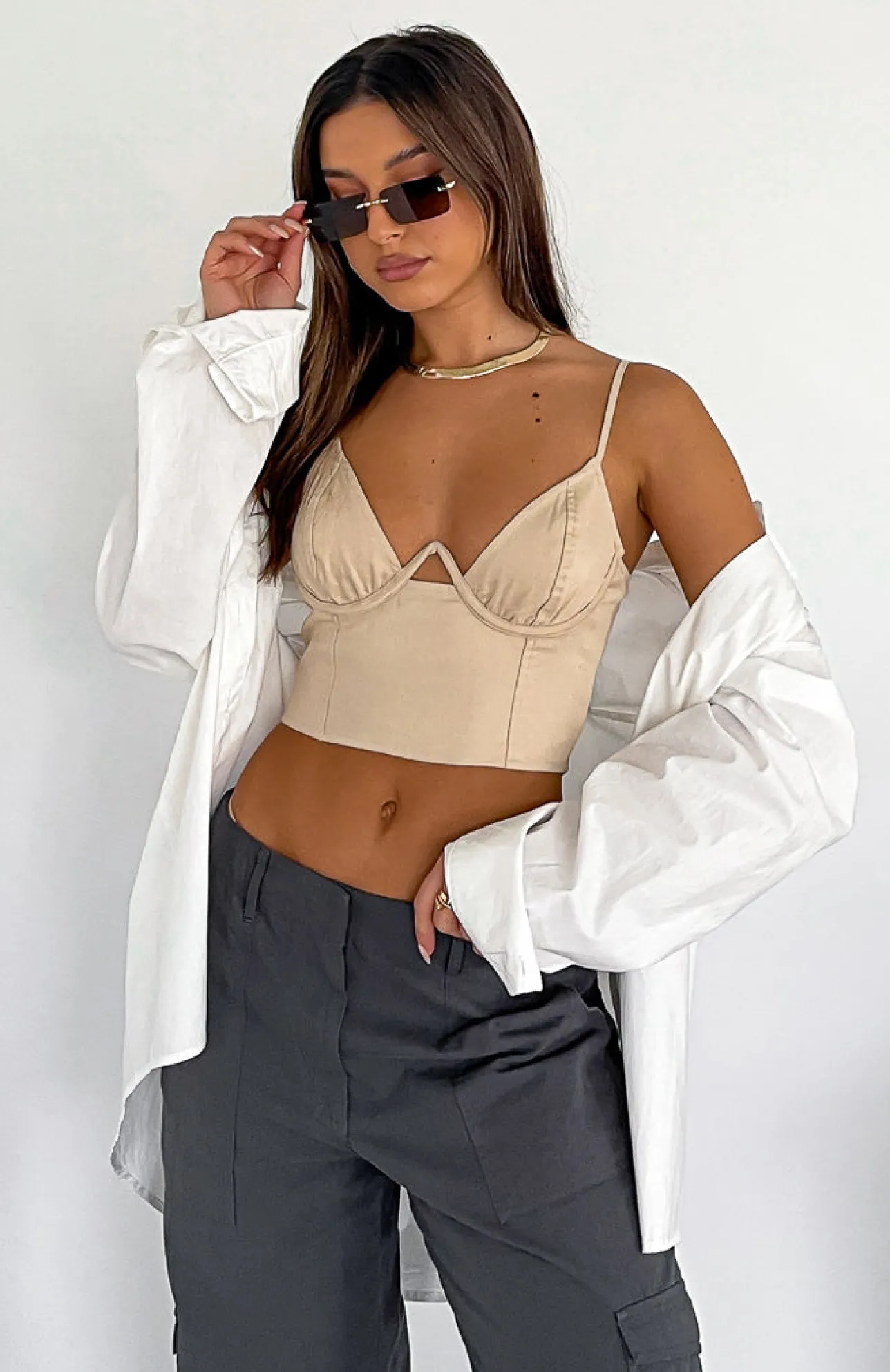 White Fox Boutique Midnight Oasis Bustier Oatmeal nude Best