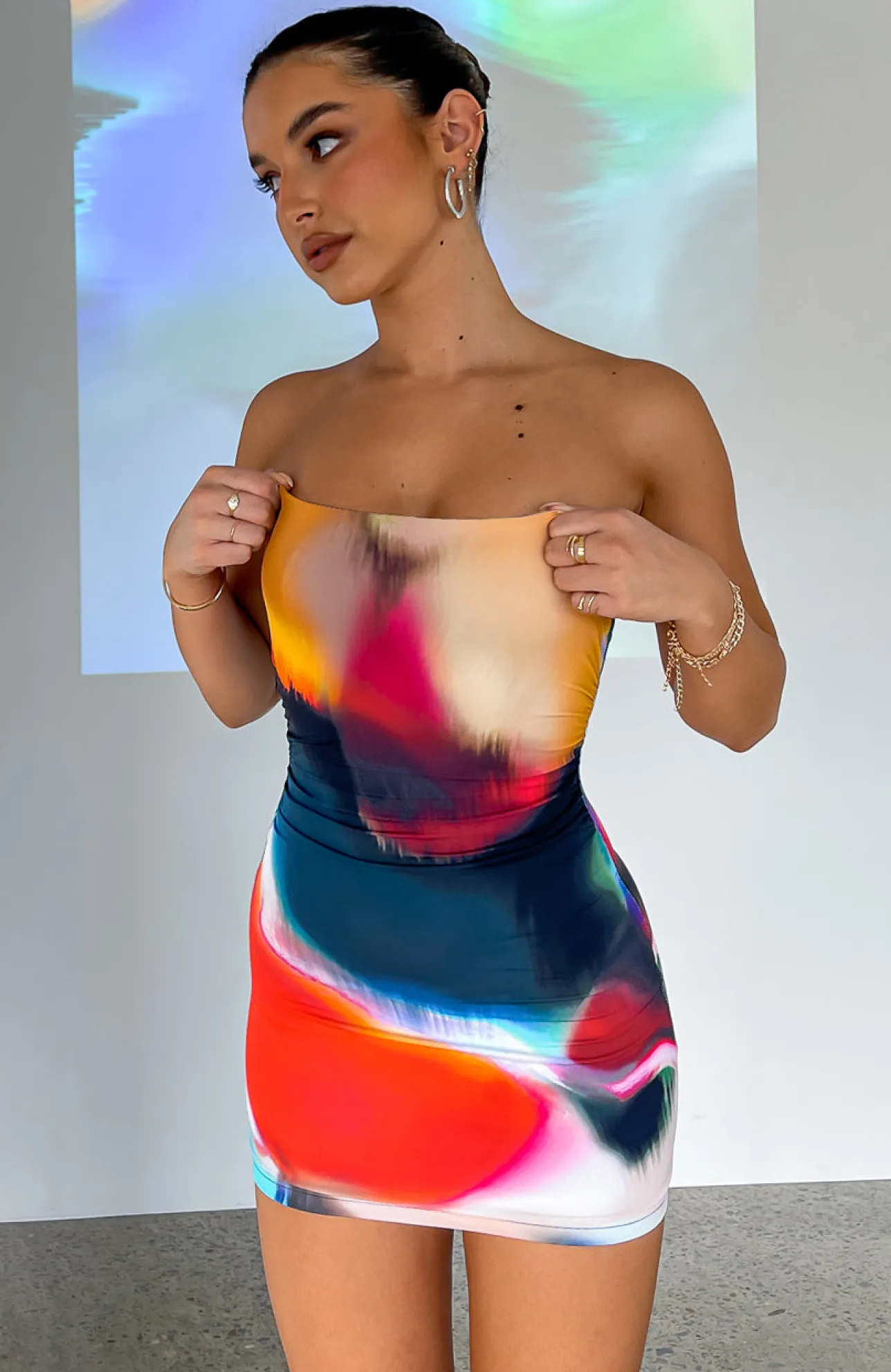 White Fox Boutique Mind Games Strapless Mini Dress Flame Aura multi Online
