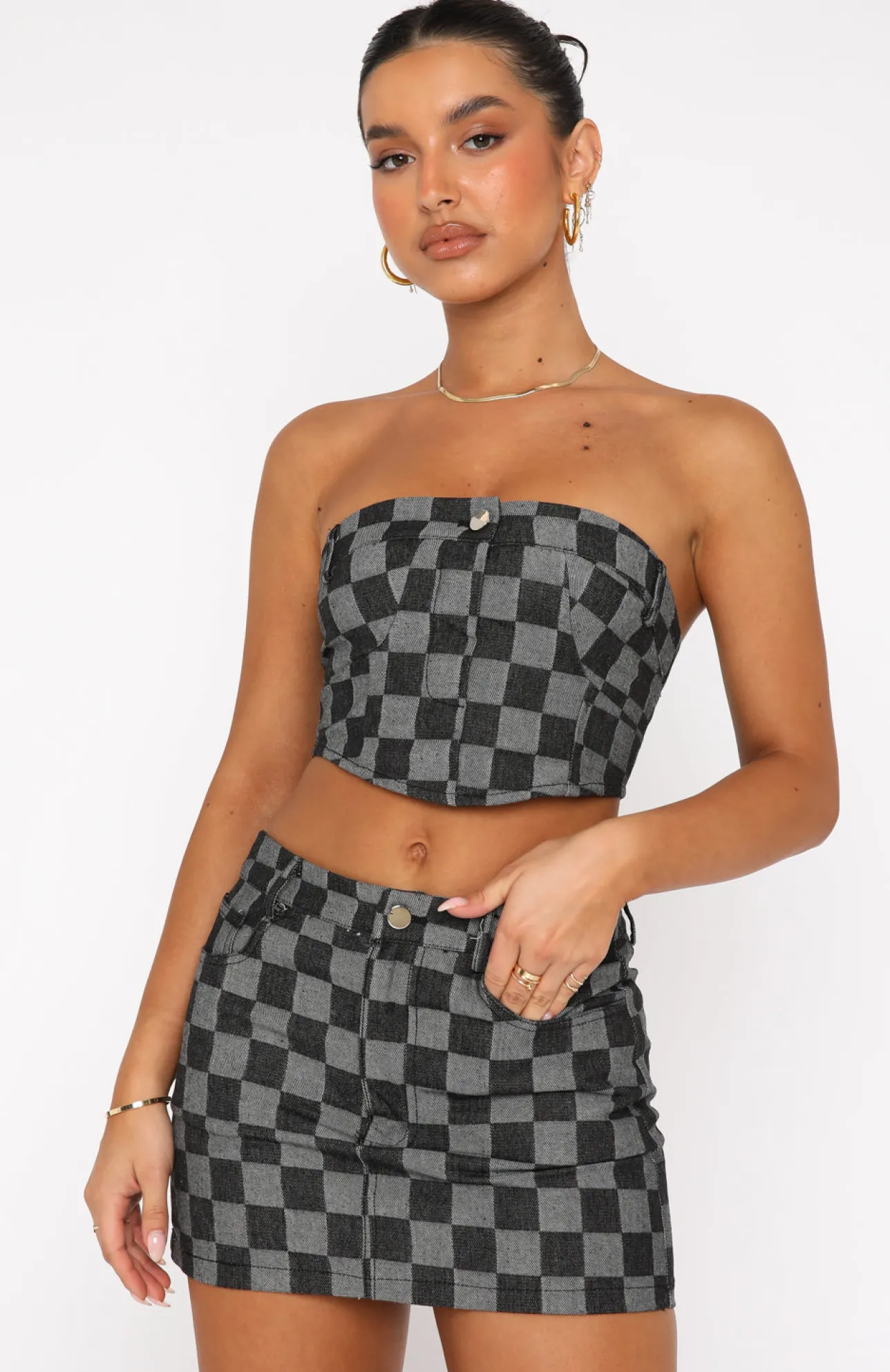 White Fox Boutique Mind Of My Own Crop Check black Cheap