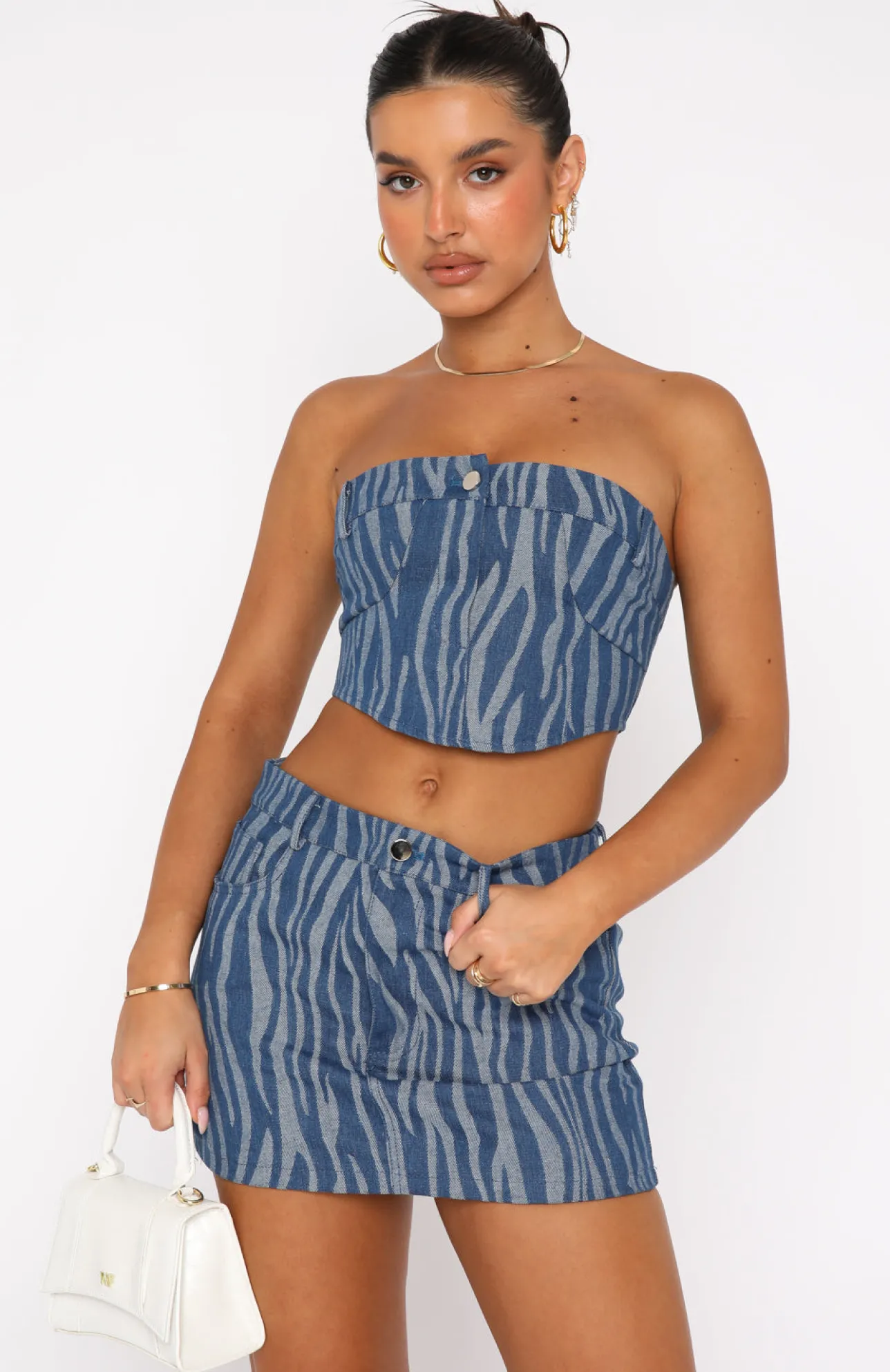 White Fox Boutique Mind Of My Own Crop Zebra blue Flash Sale