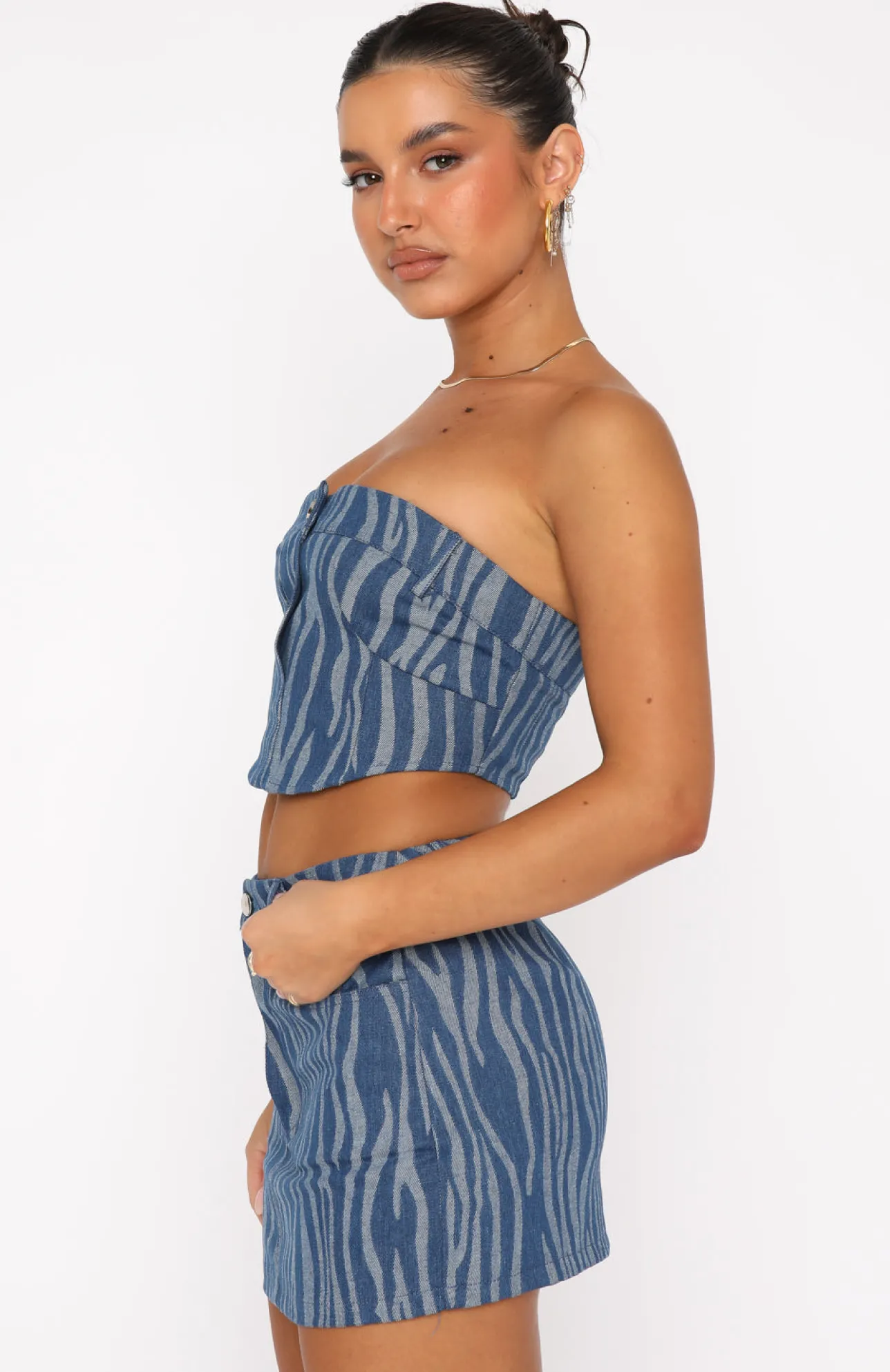 White Fox Boutique Mind Of My Own Crop Zebra blue Flash Sale