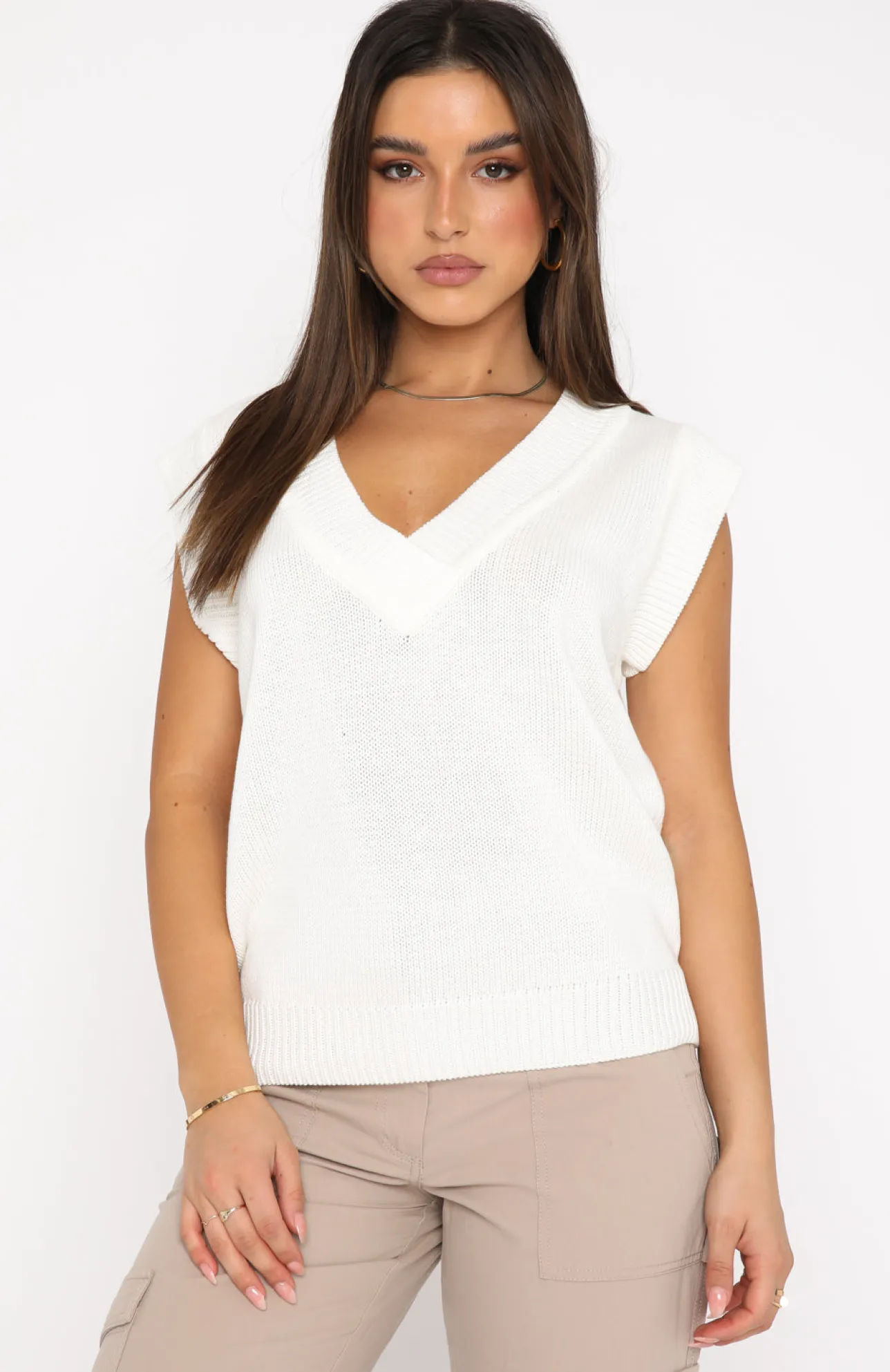 White Fox Boutique Mixed Messages Knit Vest Cream white Sale