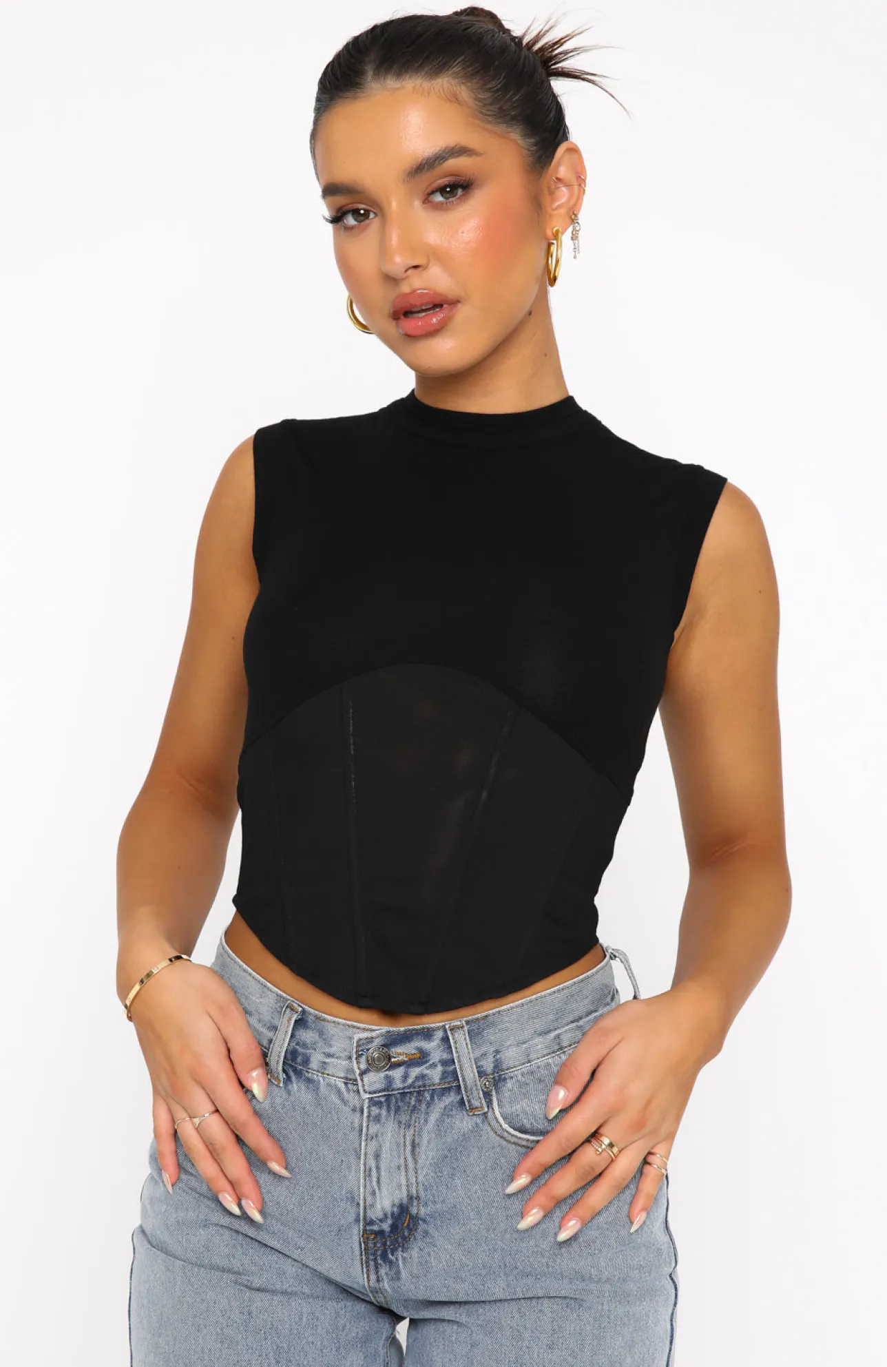 White Fox Boutique Mixed Ties Corset Tank black Sale