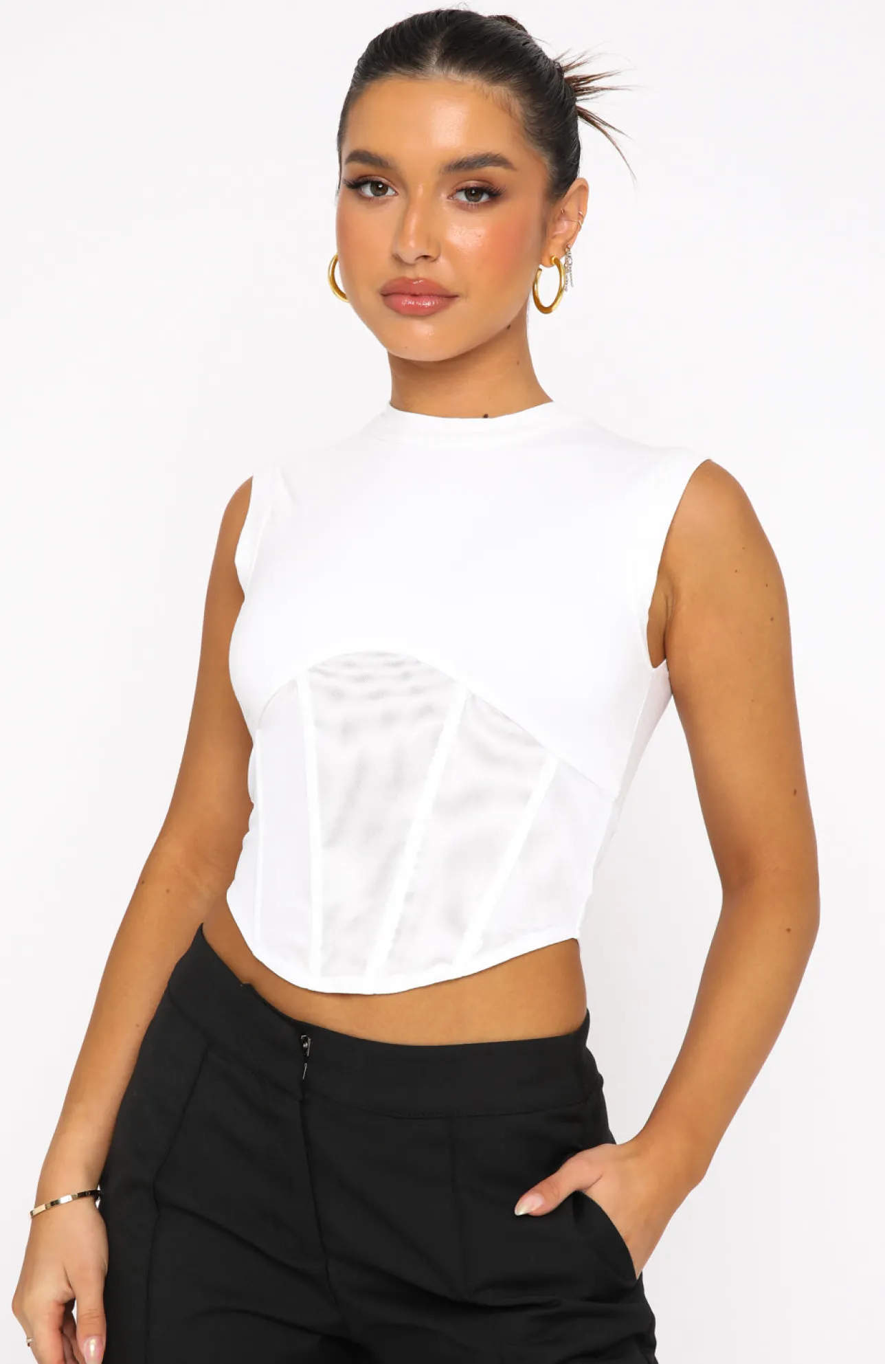 White Fox Boutique Mixed Ties Corset Tank white Store