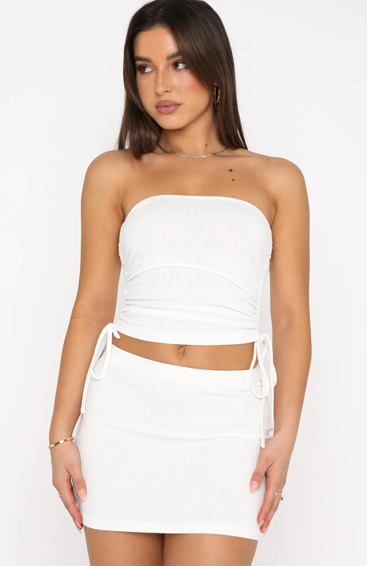 White Fox Boutique New You Ribbed Strapless Crop white Fashion