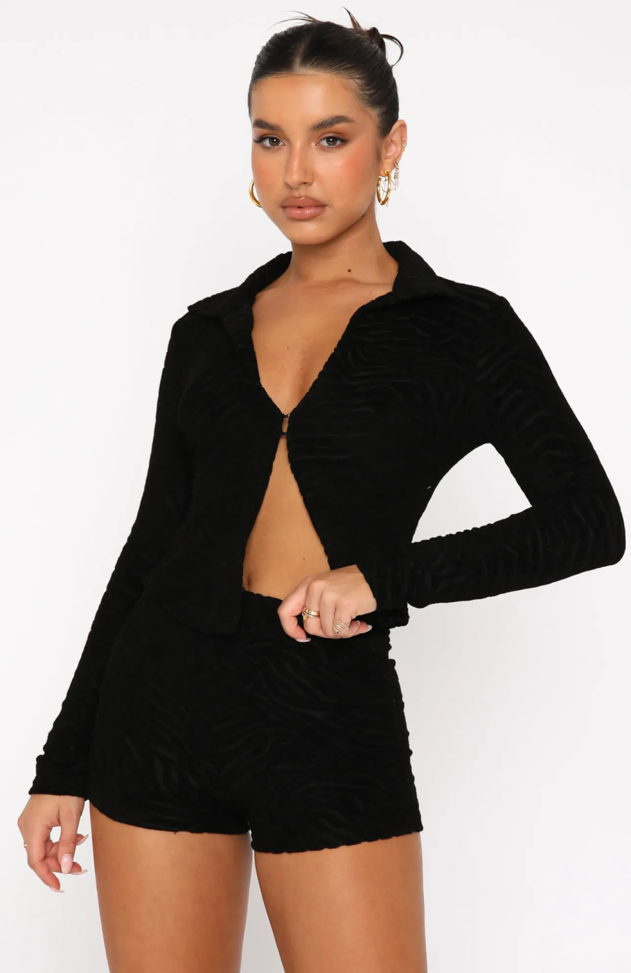 White Fox Boutique No Matter What Long Sleeve Terry Top black Outlet