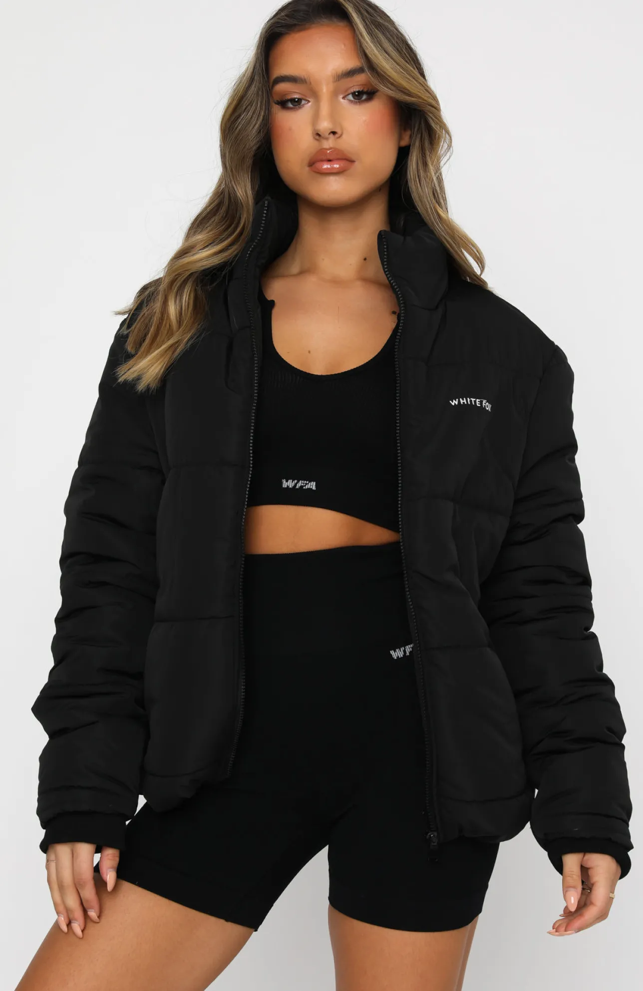 White Fox Boutique Not Giving In Puffer Jacket black Sale