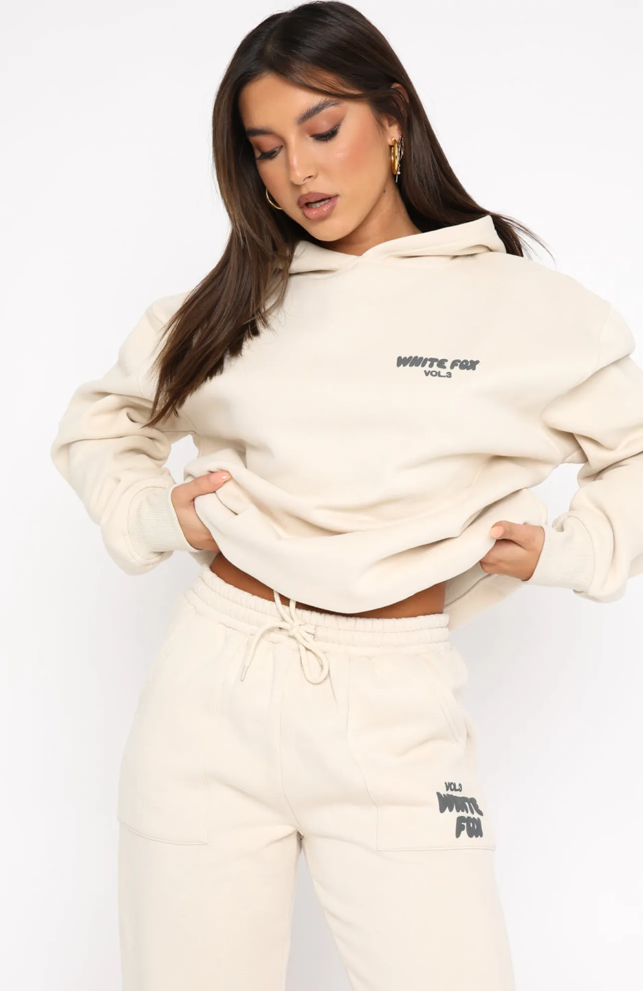 White Fox Boutique Offstage Hoodie Pebble nude Fashion