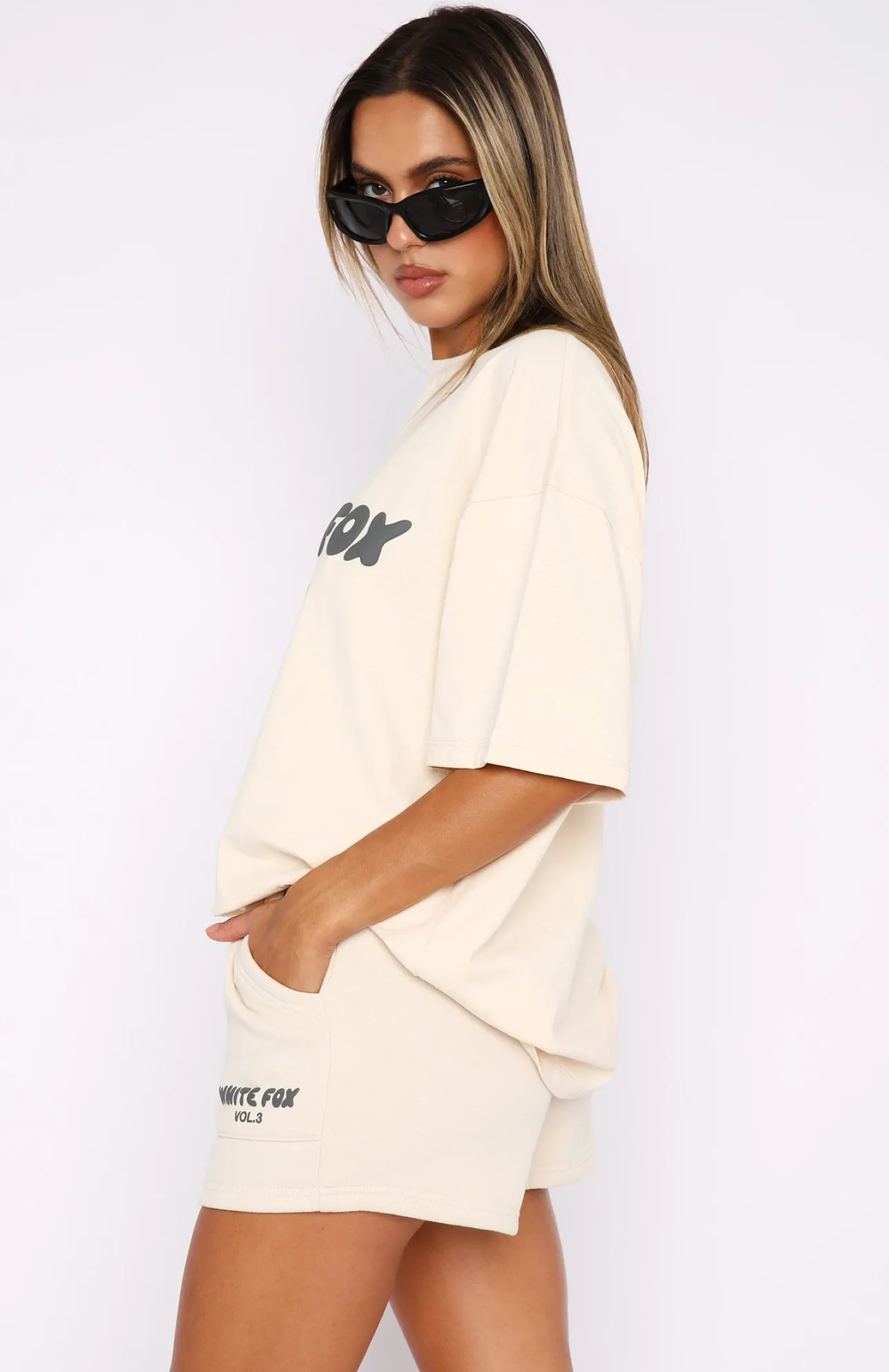White Fox Boutique Offstage Lounge Shorts Pebble nude Online