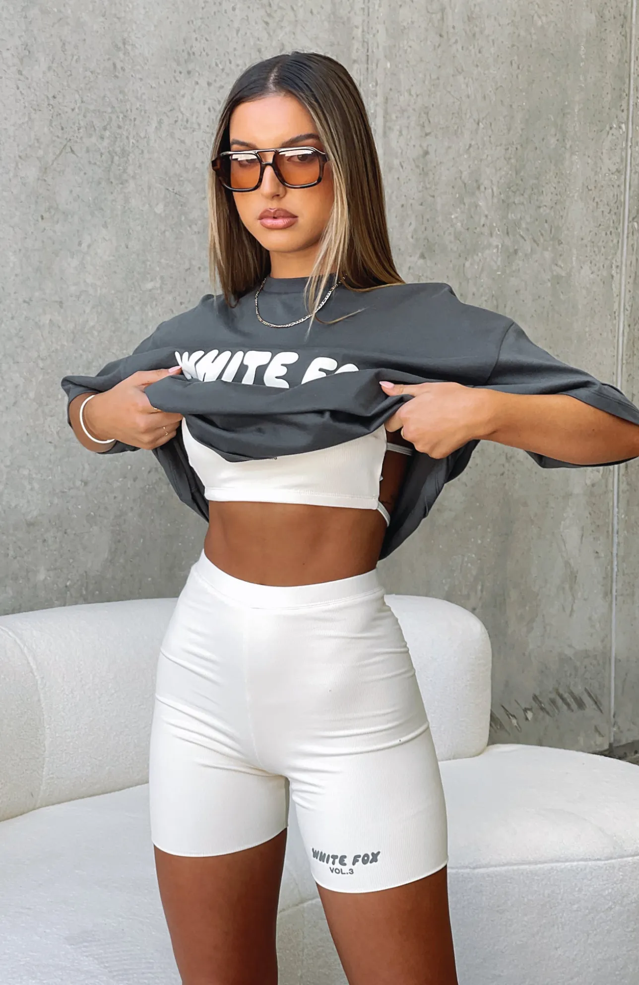 White Fox Boutique Offstage Ribbed Bike Shorts Vanilla nude Store