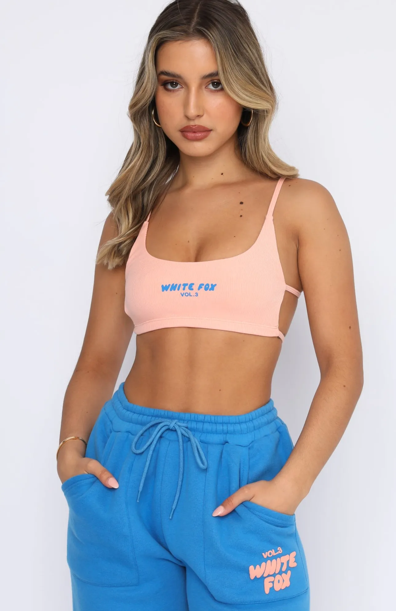 White Fox Boutique Offstage Ribbed Crop Apricot Ice orange Shop