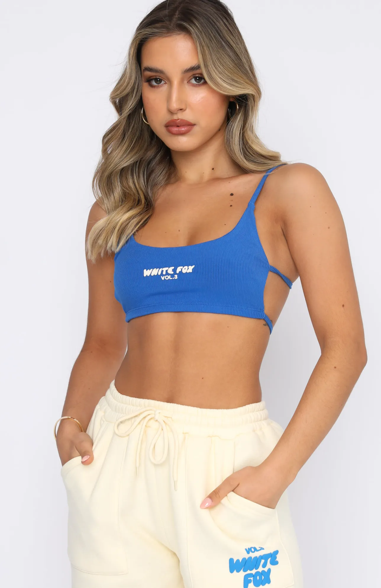 White Fox Boutique Offstage Ribbed Crop Azure blue New