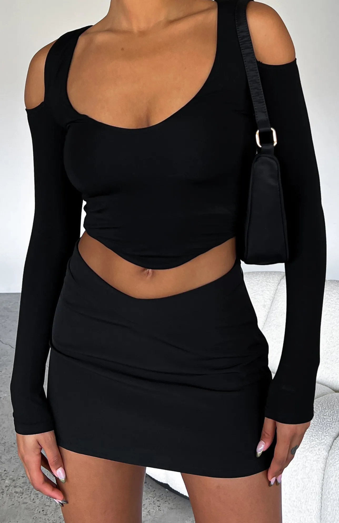 White Fox Boutique On Time Long Sleeve Crop black Cheap