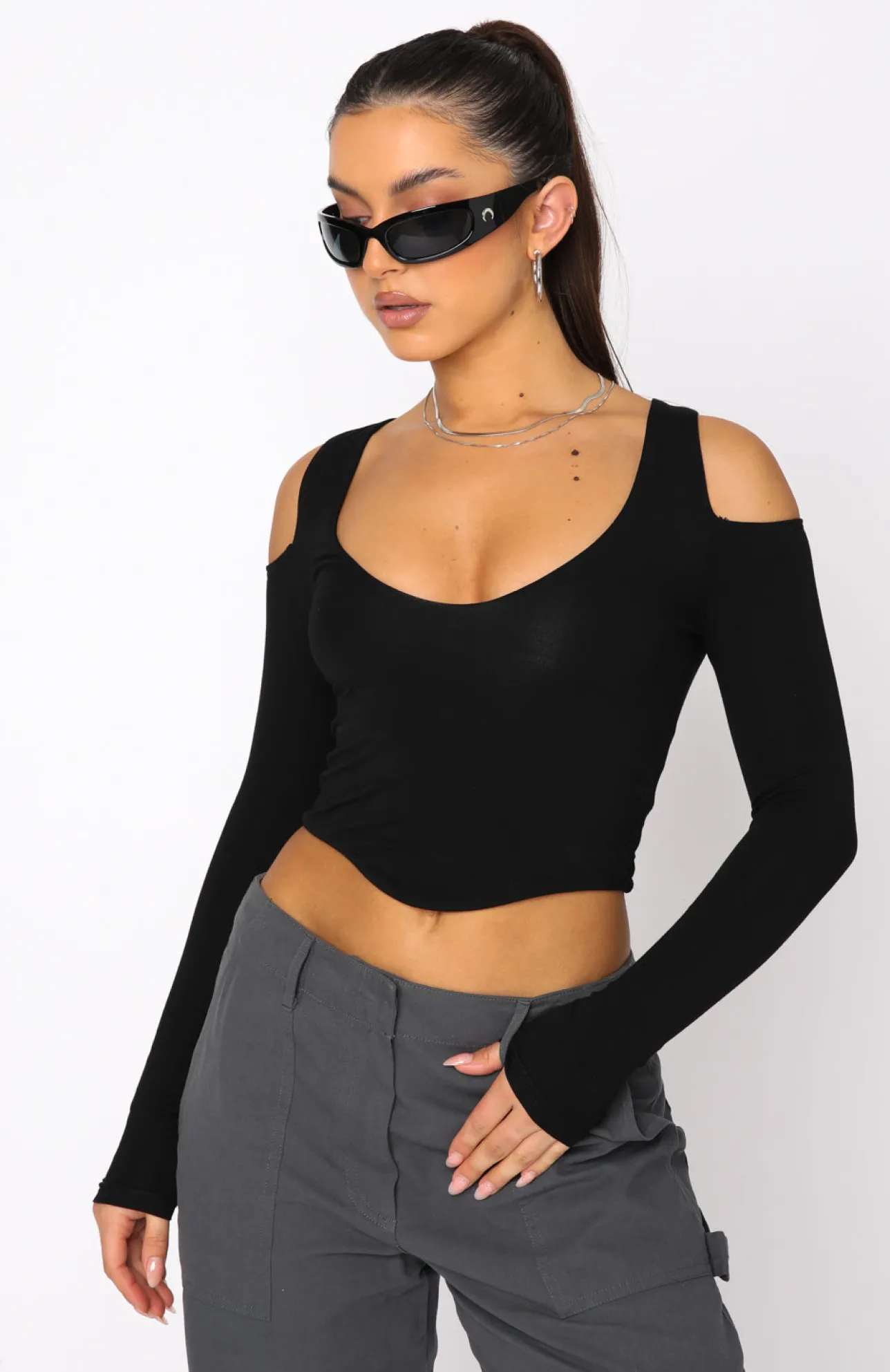 White Fox Boutique On Time Long Sleeve Crop black Cheap